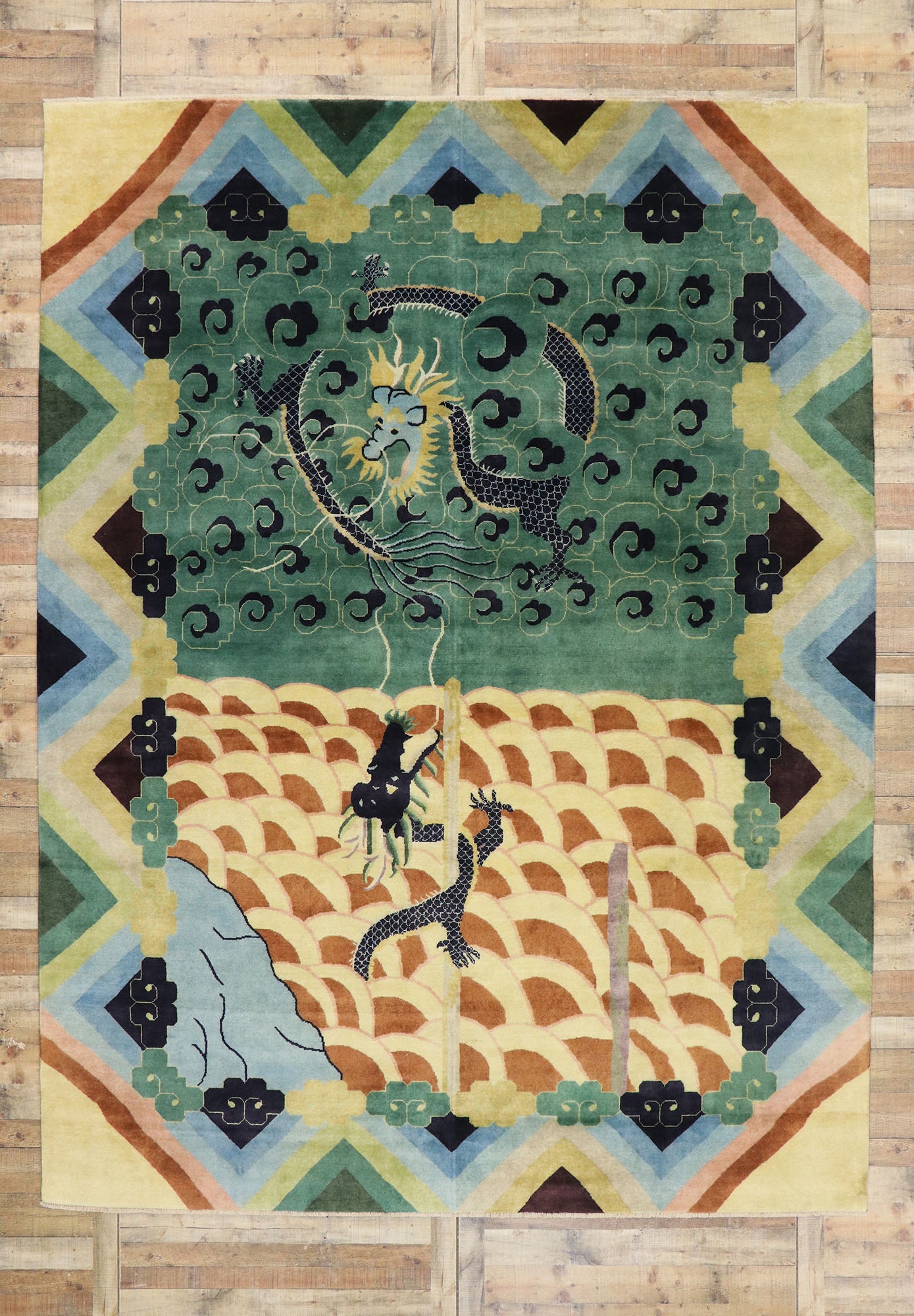 10 x 13 Contemporary Chinese Dragon Pictorial Rug 30638