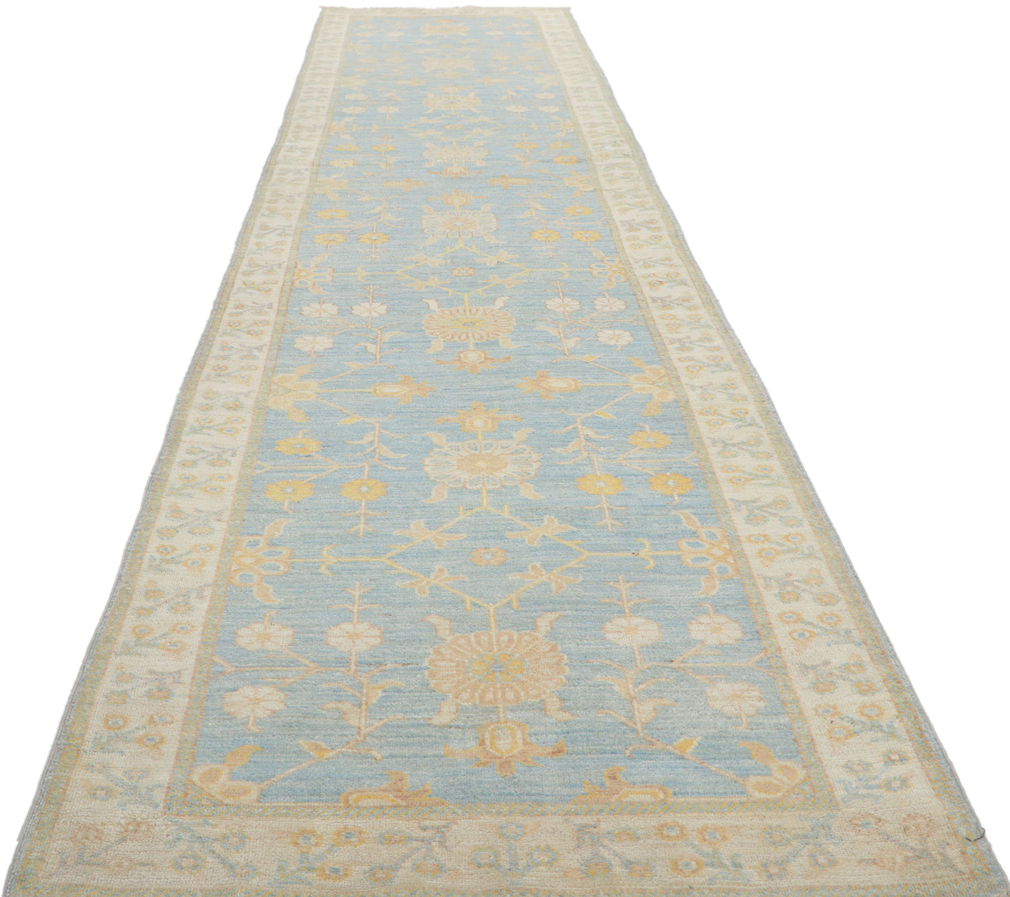 3 x 12 Colorful Blue Oushak Runner 80976
