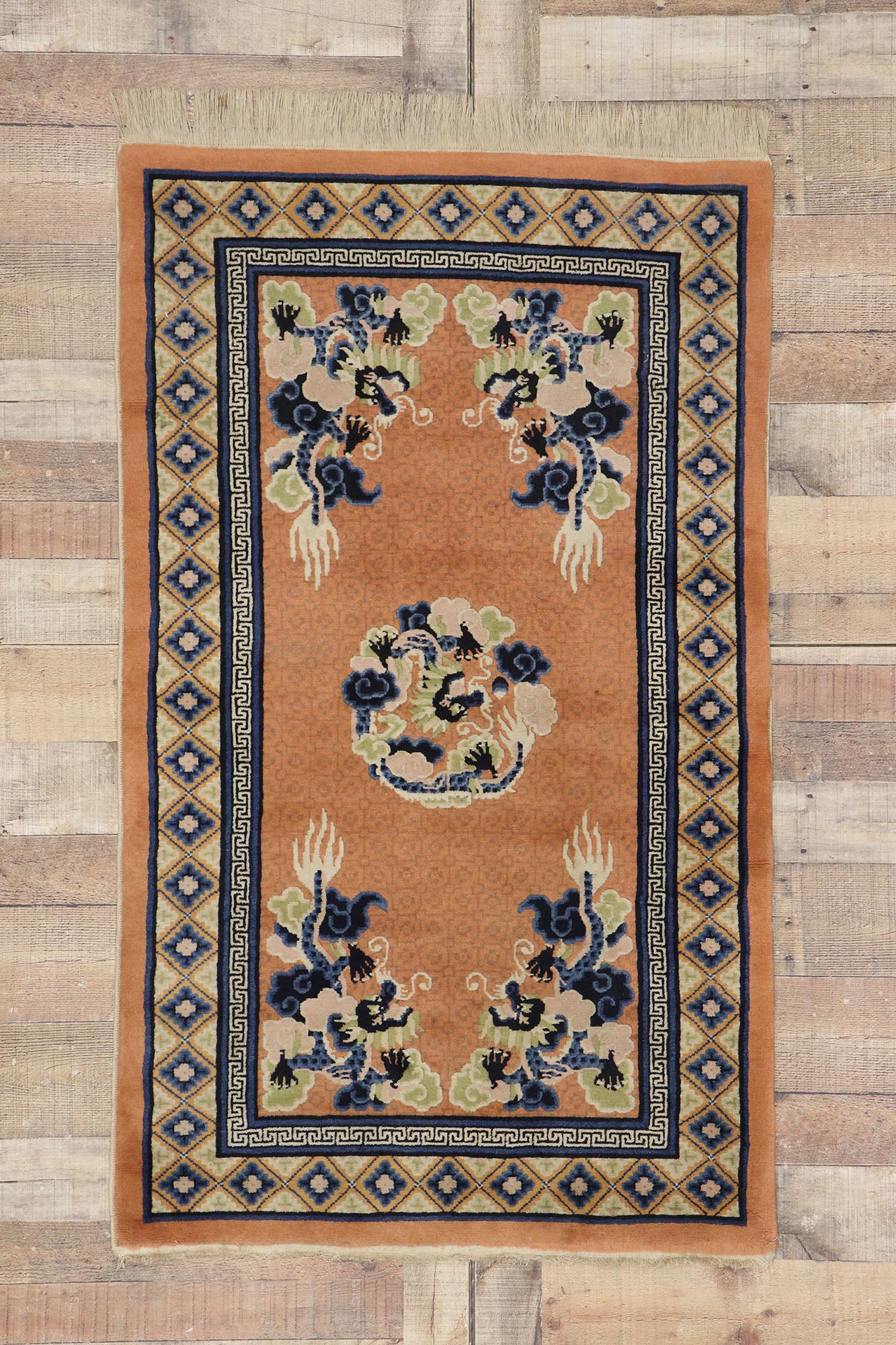 3 x 5 Antique Chinese Dragon Pictorial Rug 77589