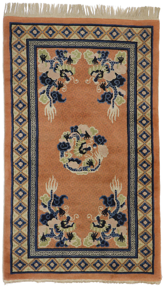 3 x 5 Antique Chinese Dragon Pictorial Rug 77589
