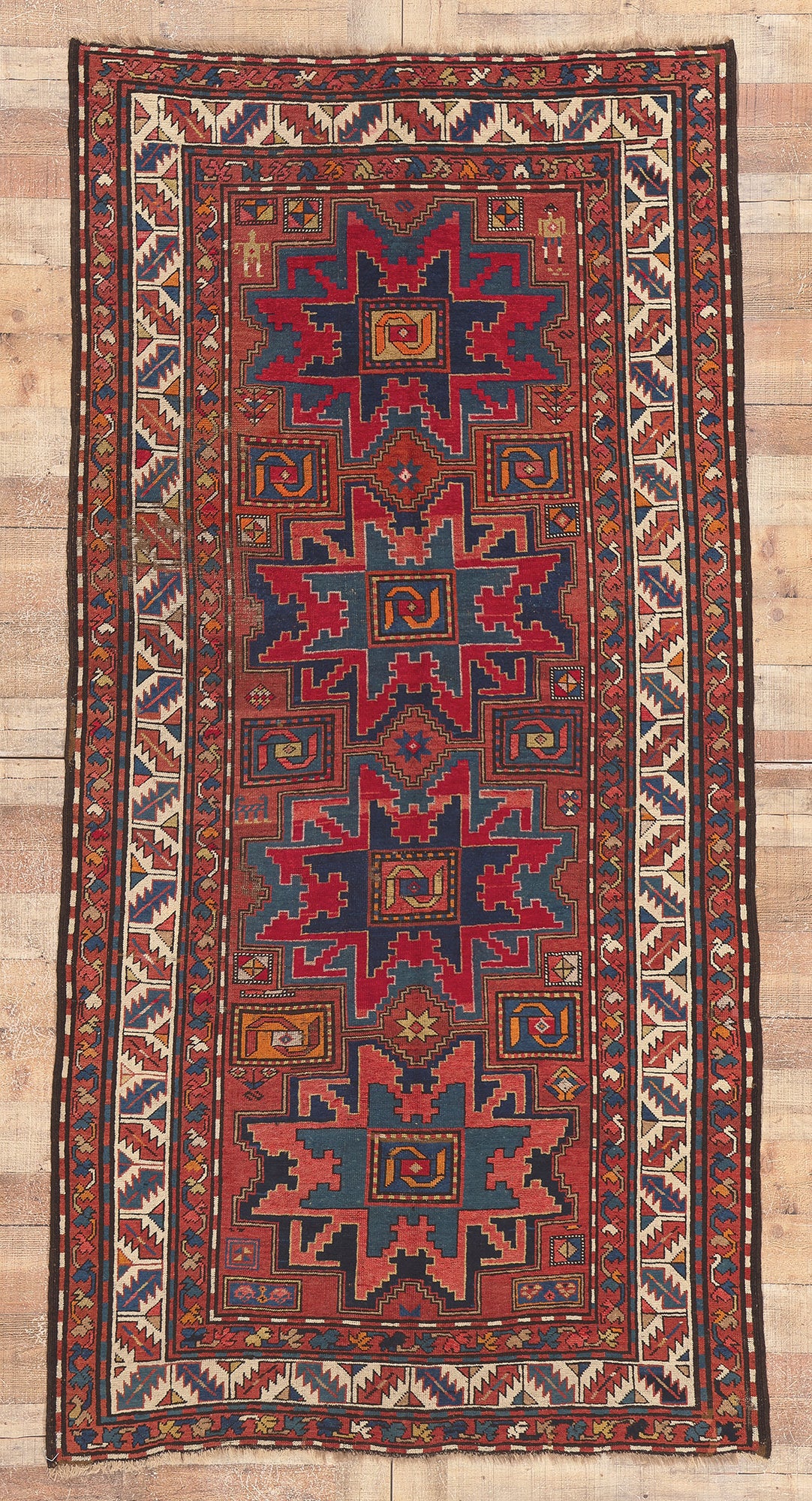 4 x 9 Antique Caucasian Kazak Rug 73306