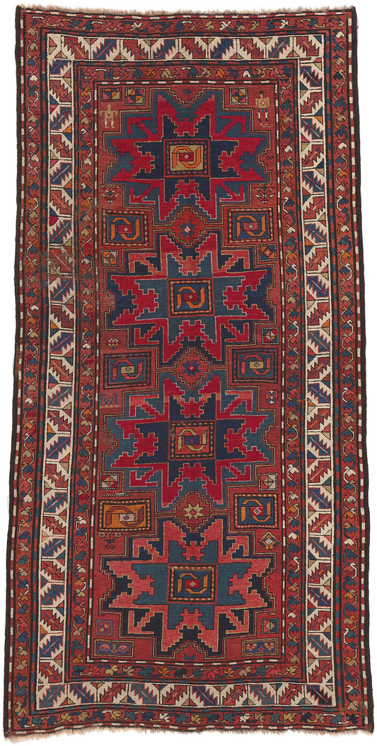 4 x 9 Antique Caucasian Kazak Rug 73306