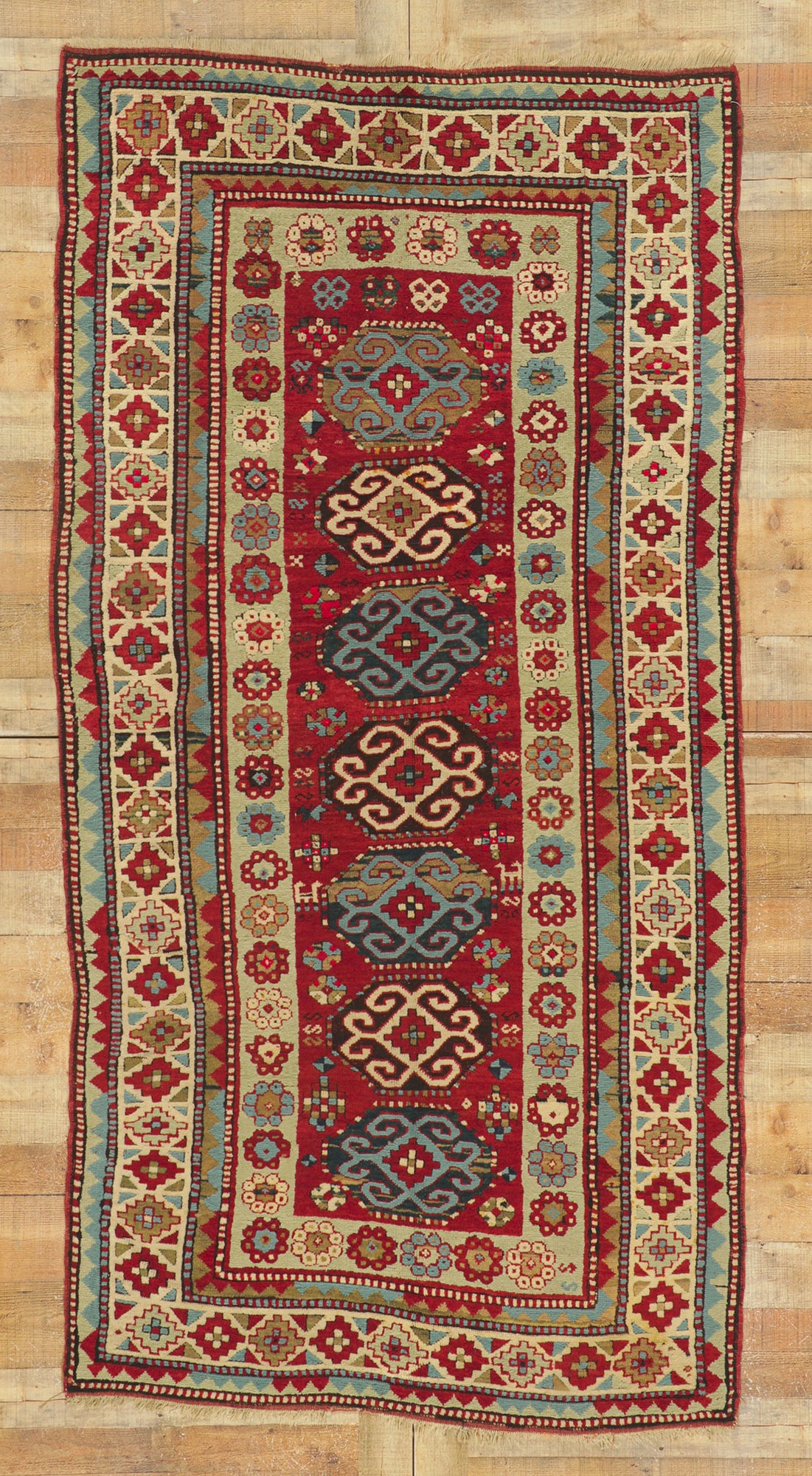 4 x 9 Antique Caucasian Kazak Rug 74292