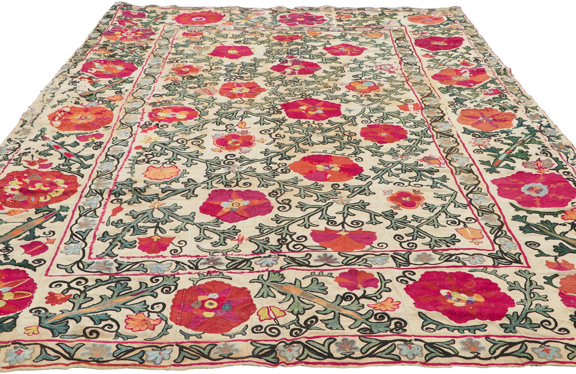 5 x 7 Antique Uzbek Suzani Tapestry 78513
