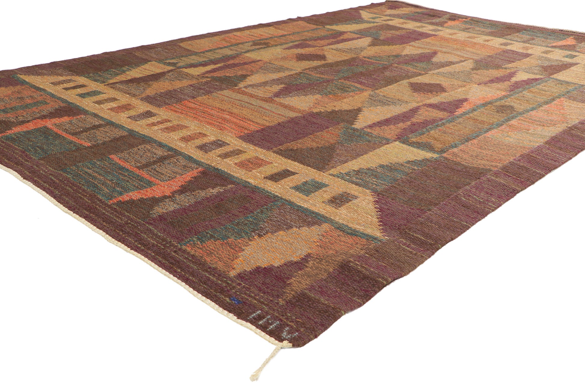 5 x 8 Inga-Mi Vannerus Rydgren Vintage Swedish Rollakan Rug 78494