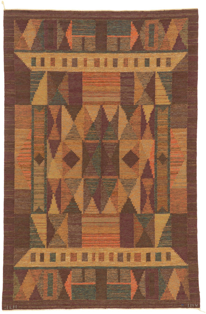 5 x 8 Inga-Mi Vannerus Rydgren Vintage Swedish Rollakan Rug 78494