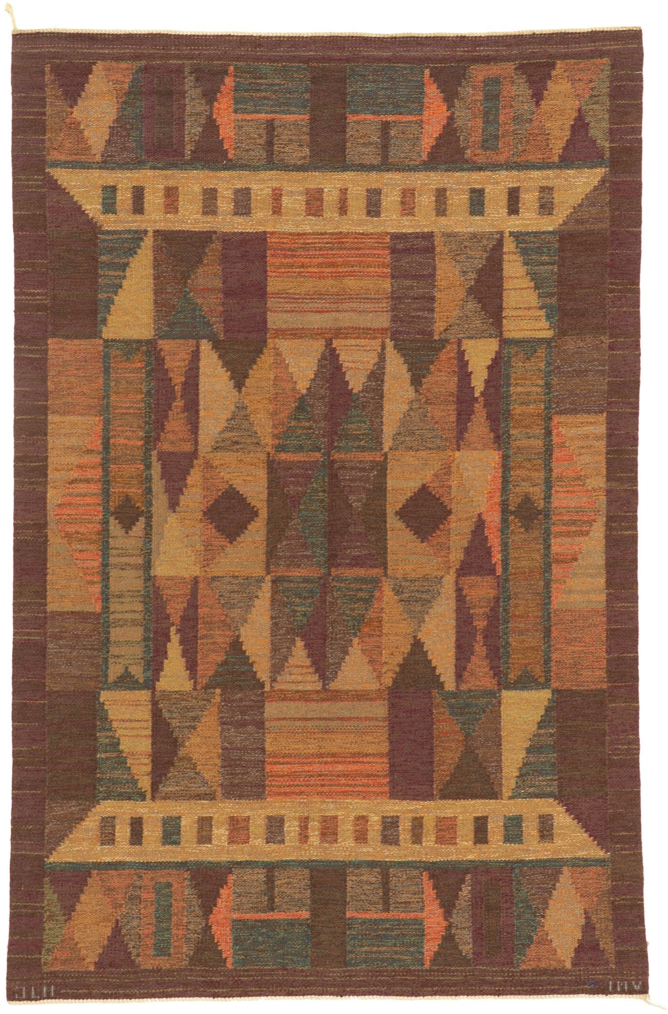 5 x 8 Inga-Mi Vannerus Rydgren Vintage Swedish Rollakan Rug 78494