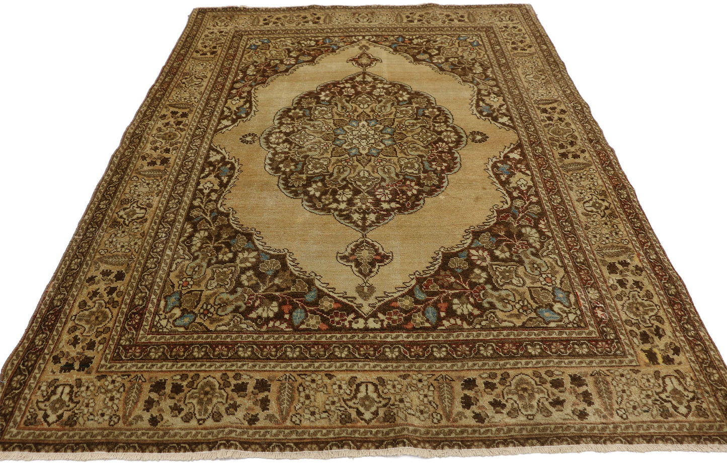 4 x 5 Distressed Antique Persian Tabriz Rug 50671