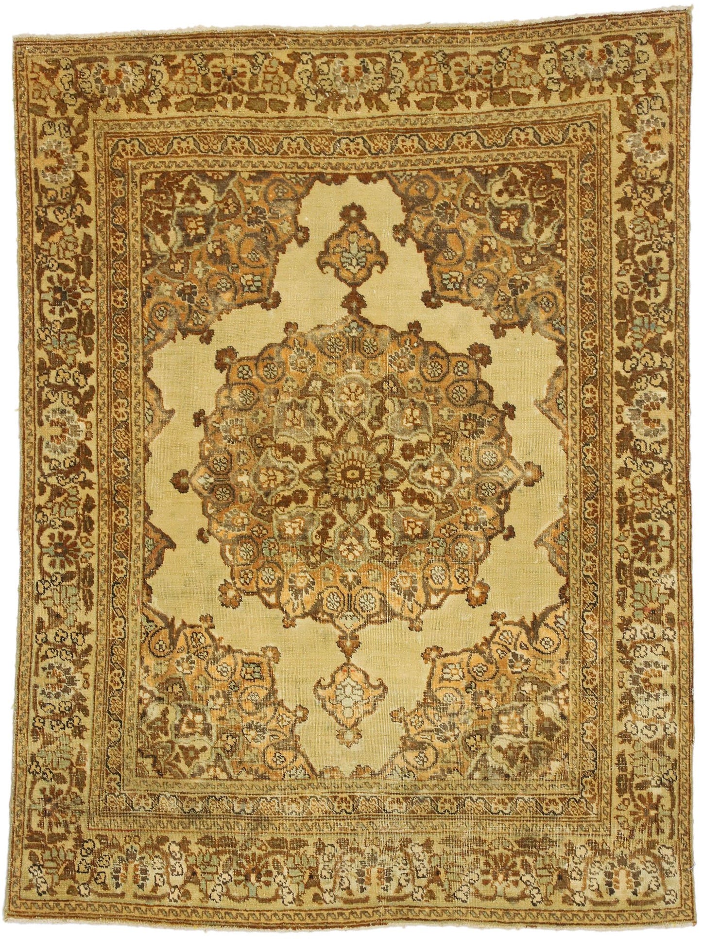 4 x 5 Distressed Vintage Persian Tabriz Rug 51173