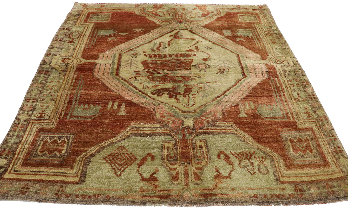4 x 4 Vintage Turkish Oushak Rug 52104