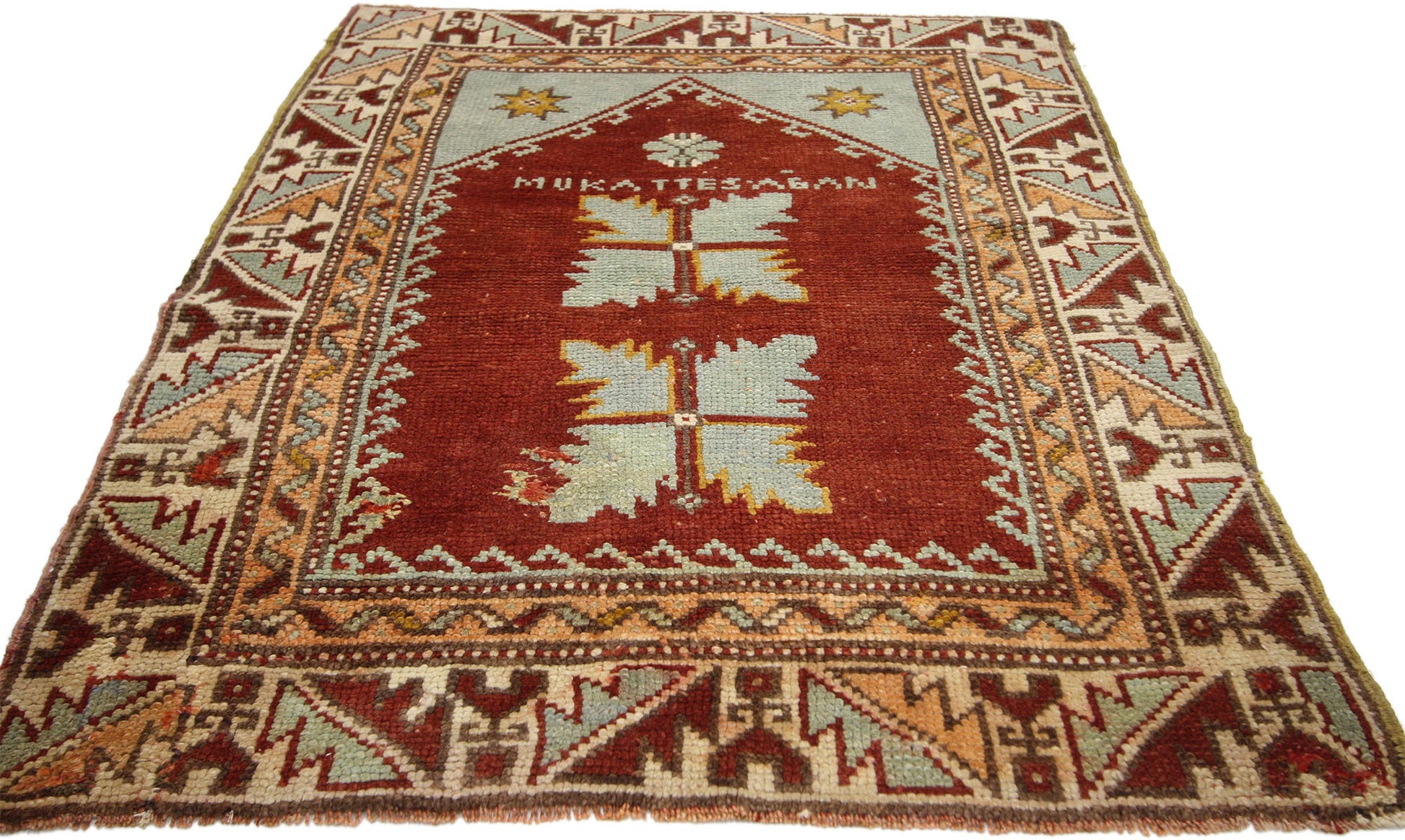 3 x 4 Vintage Turkish Oushak Prayer Rug 52320