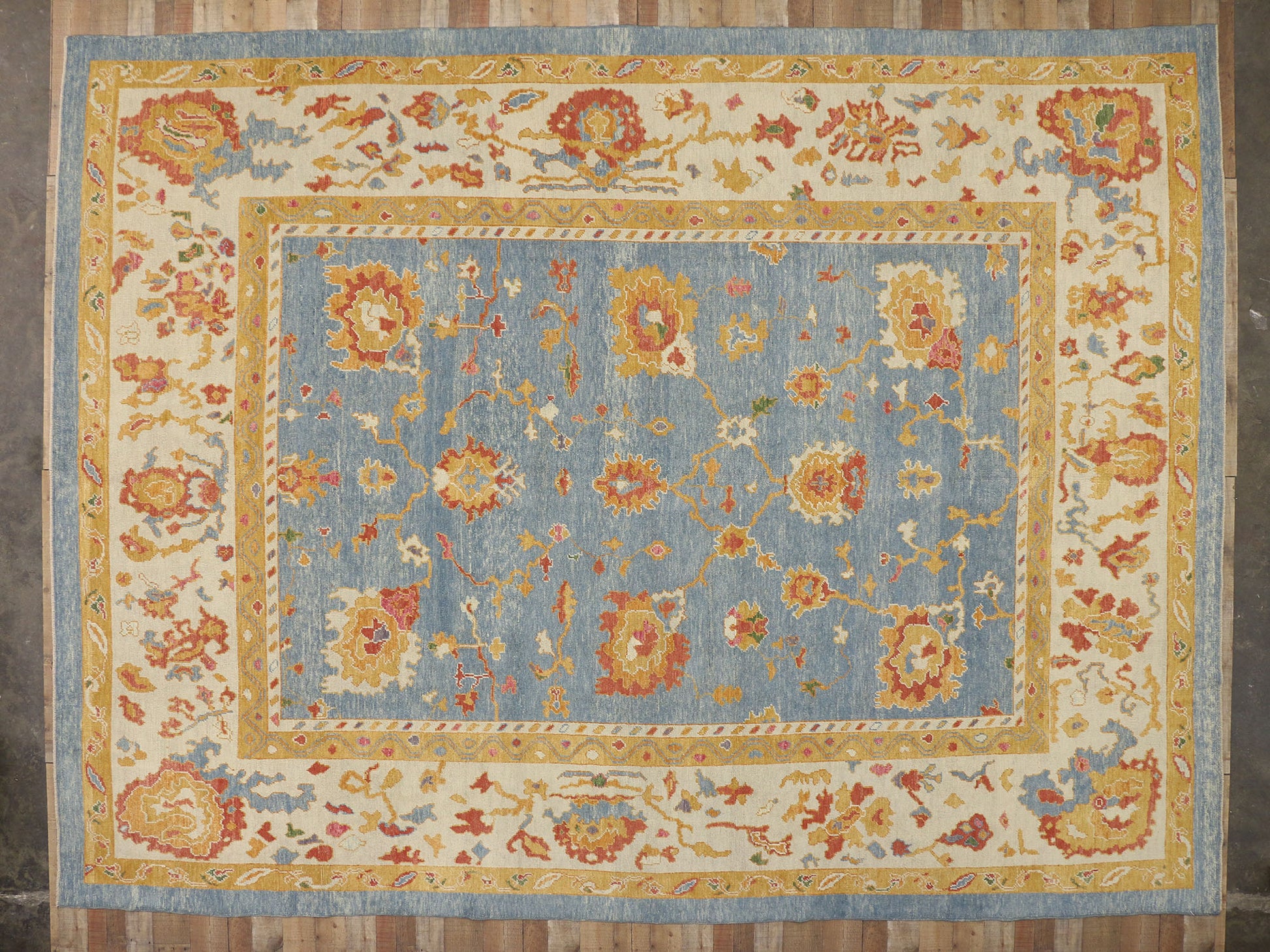 12 x 16 Modern Blue Turkish Oushak Rug 52381