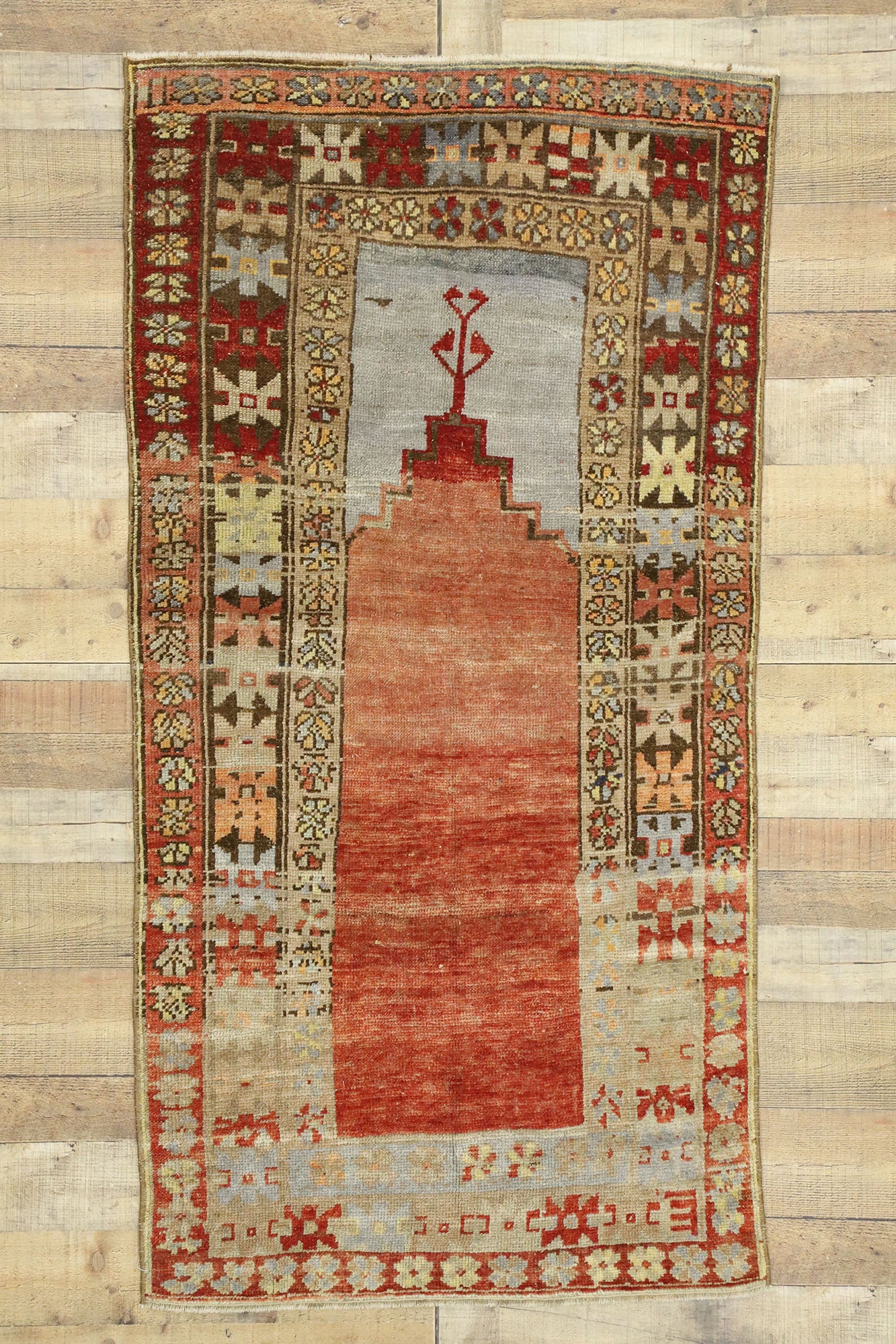 3 x 6 Vintage Turkish Oushak Prayer Rug 52748