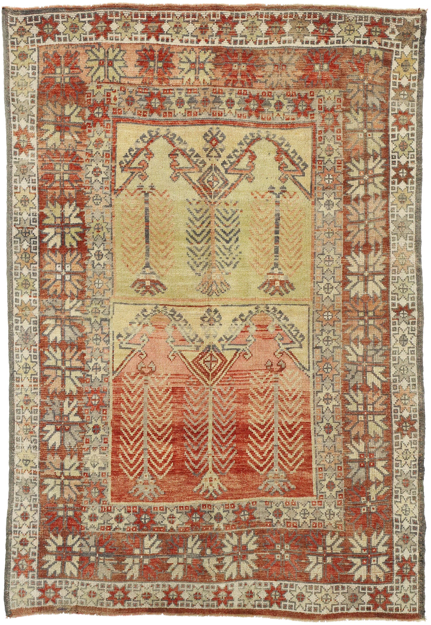 5 x 7 Vintage Turkish Oushak Prayer Rug 52755