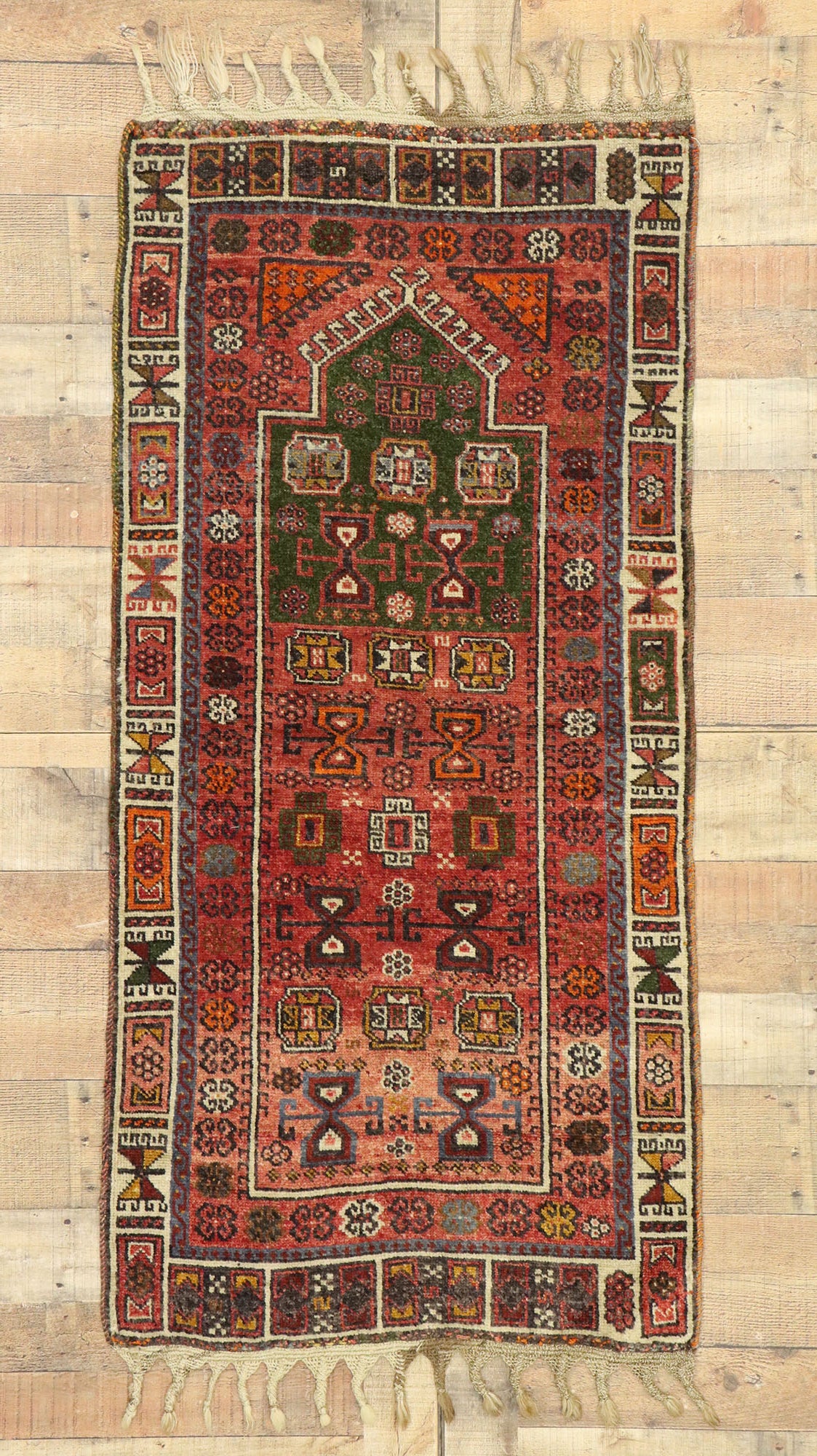 2 x 5 Vintage Turkish Oushak Prayer Rug 53038