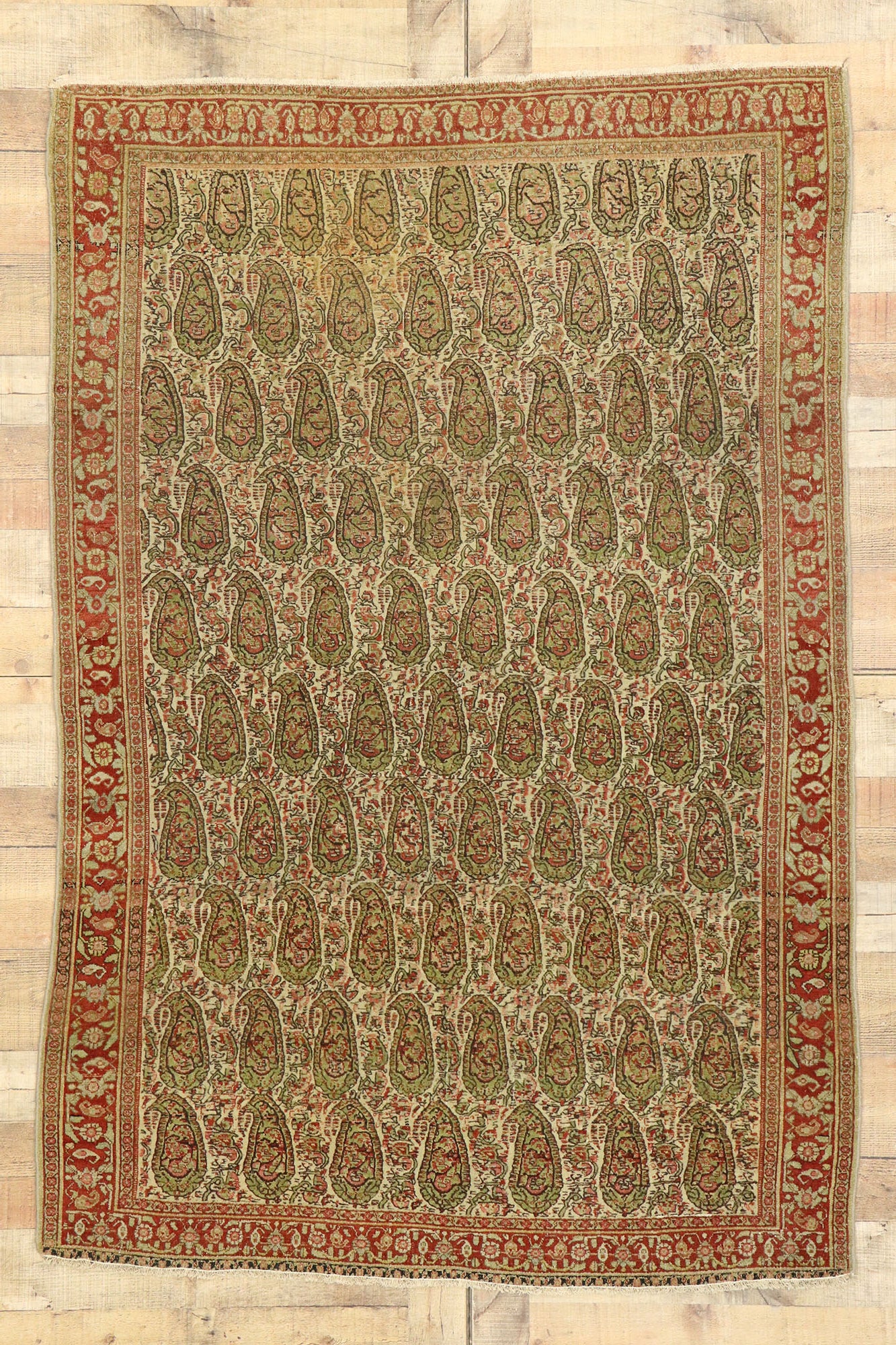 4 x 6 Vintage Persian Boteh Senneh Rug 53088
