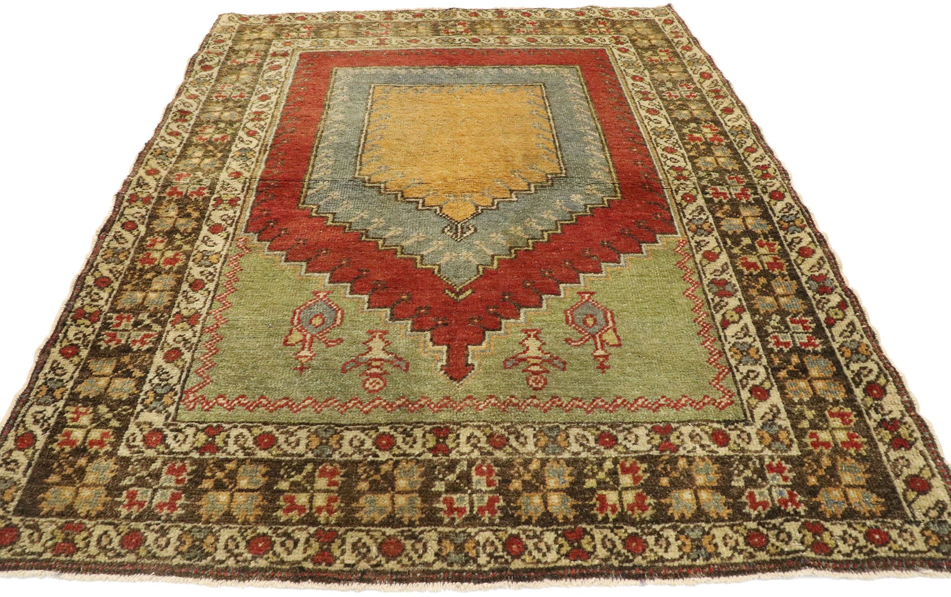 4 x 5 Vintage Turkish Oushak Prayer Rug 53092