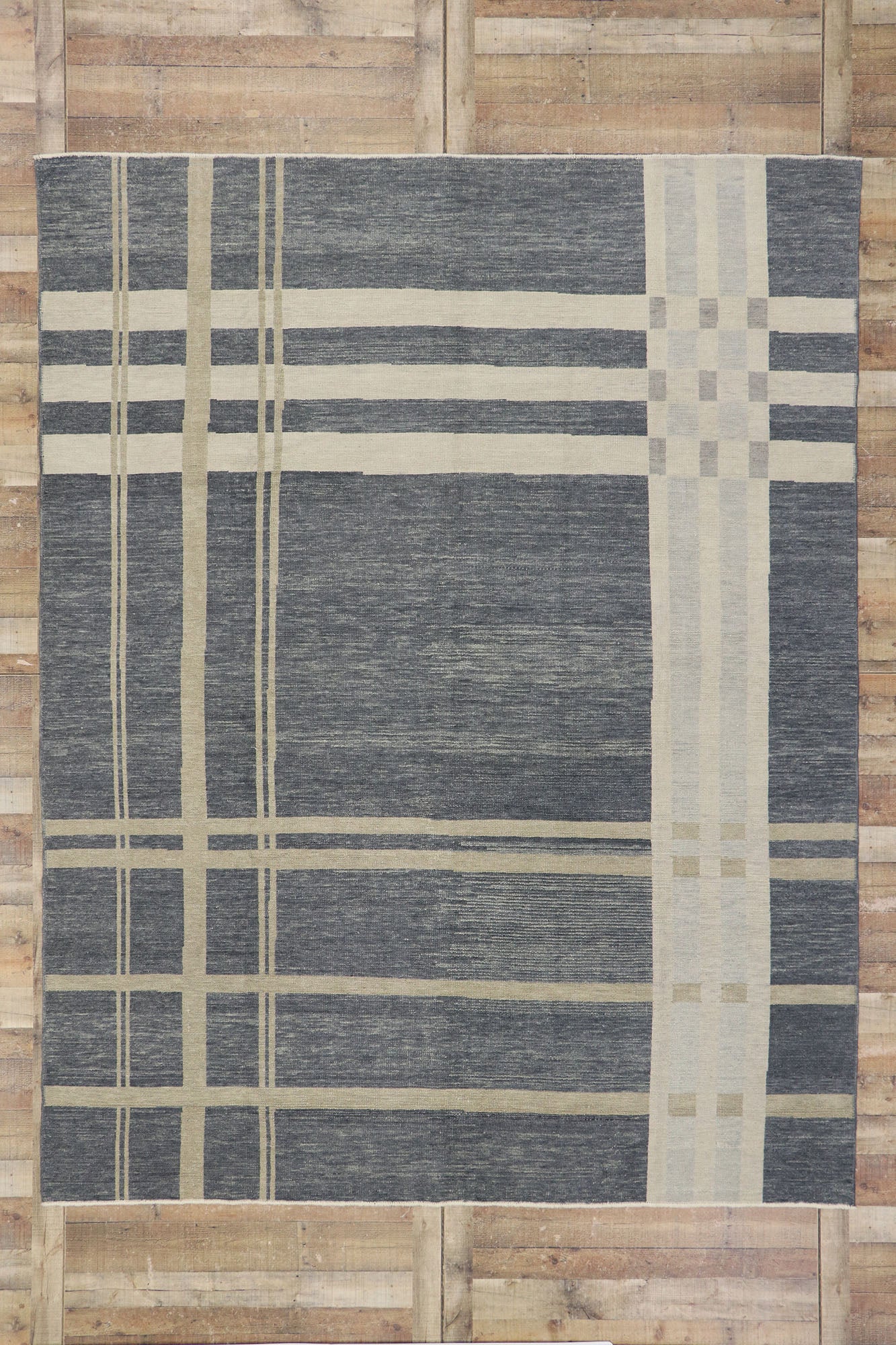9 x 11 Neutral Plaid Tartan Rug 53566