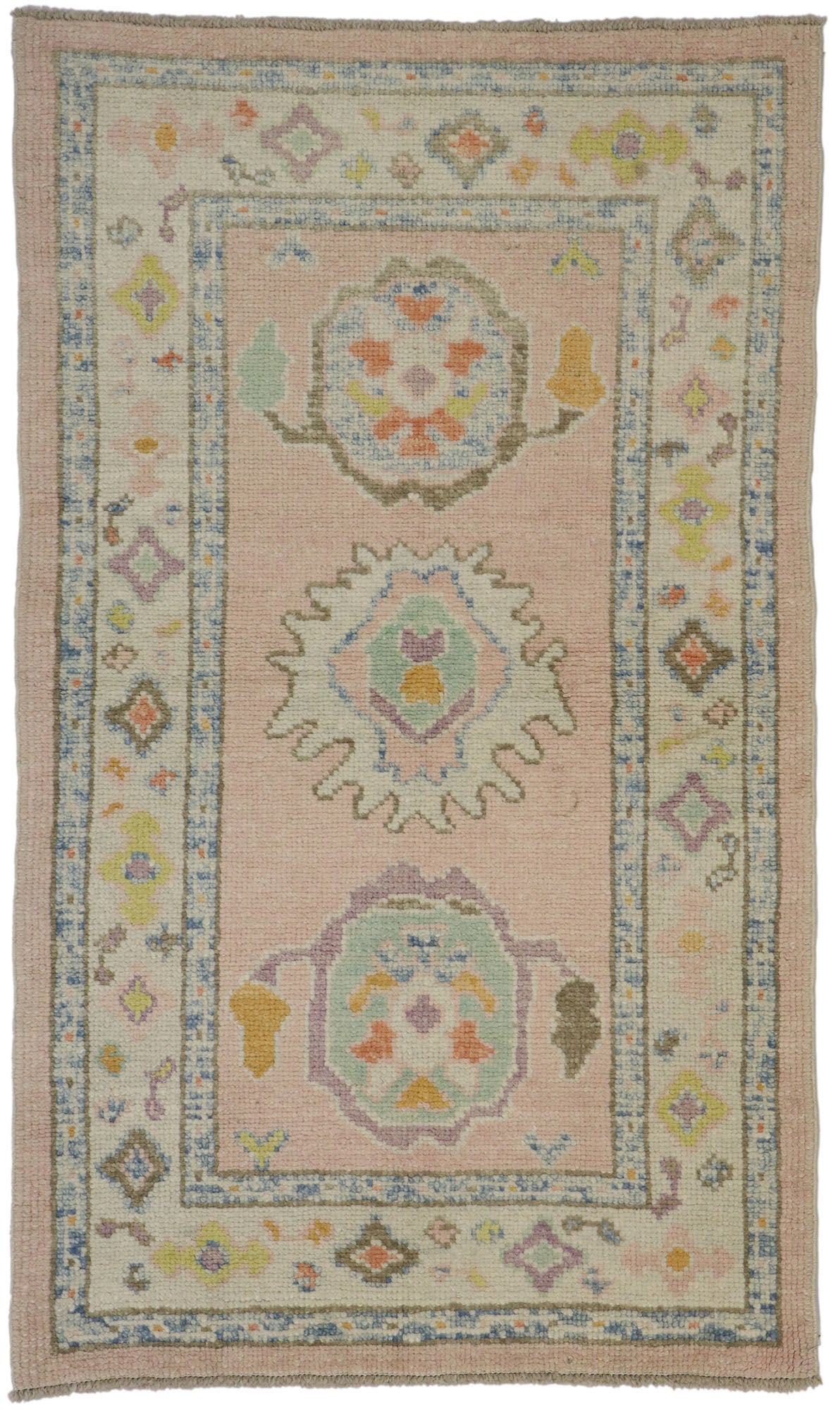 3 x 5 Colorful Pink Turkish Oushak Rug 53596