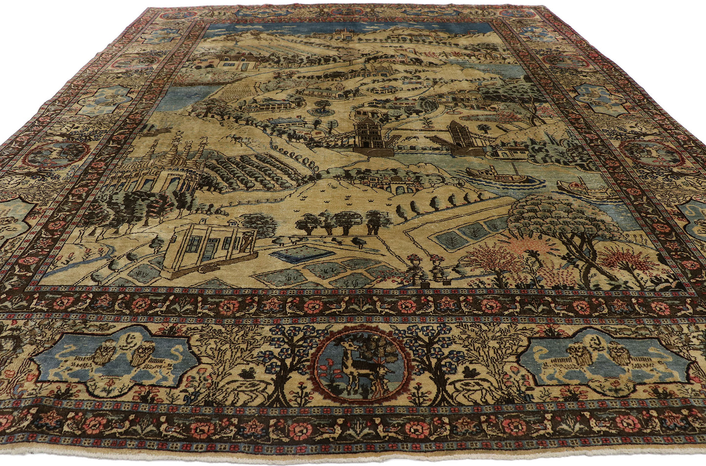9 x 12 Antique Persian Tabriz Pictorial Rug 53653
