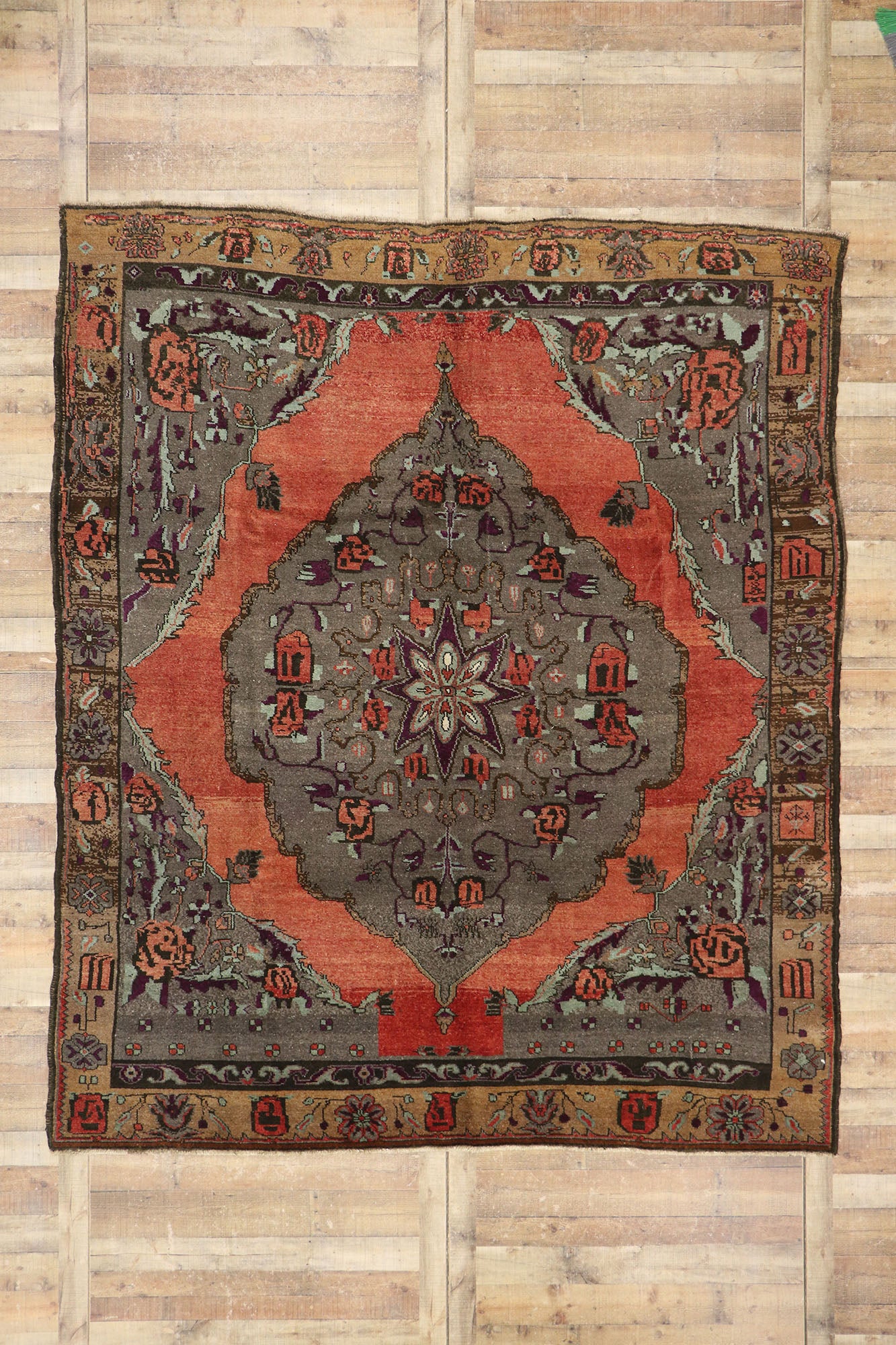 9 x 10 Vintage Turkish Oushak Rug 53668