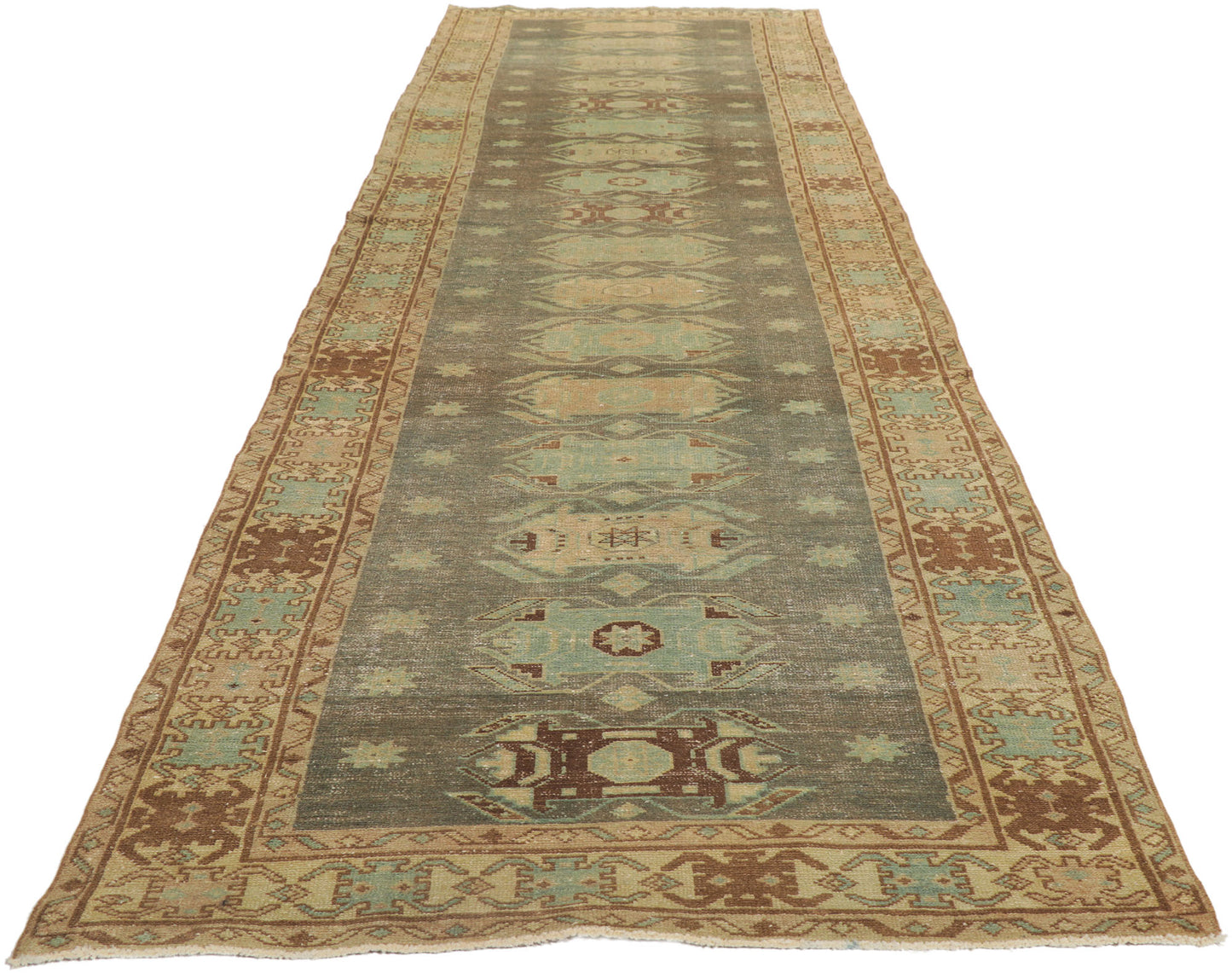4 x 14 Distressed Antique Persian Malayer Runner 53767