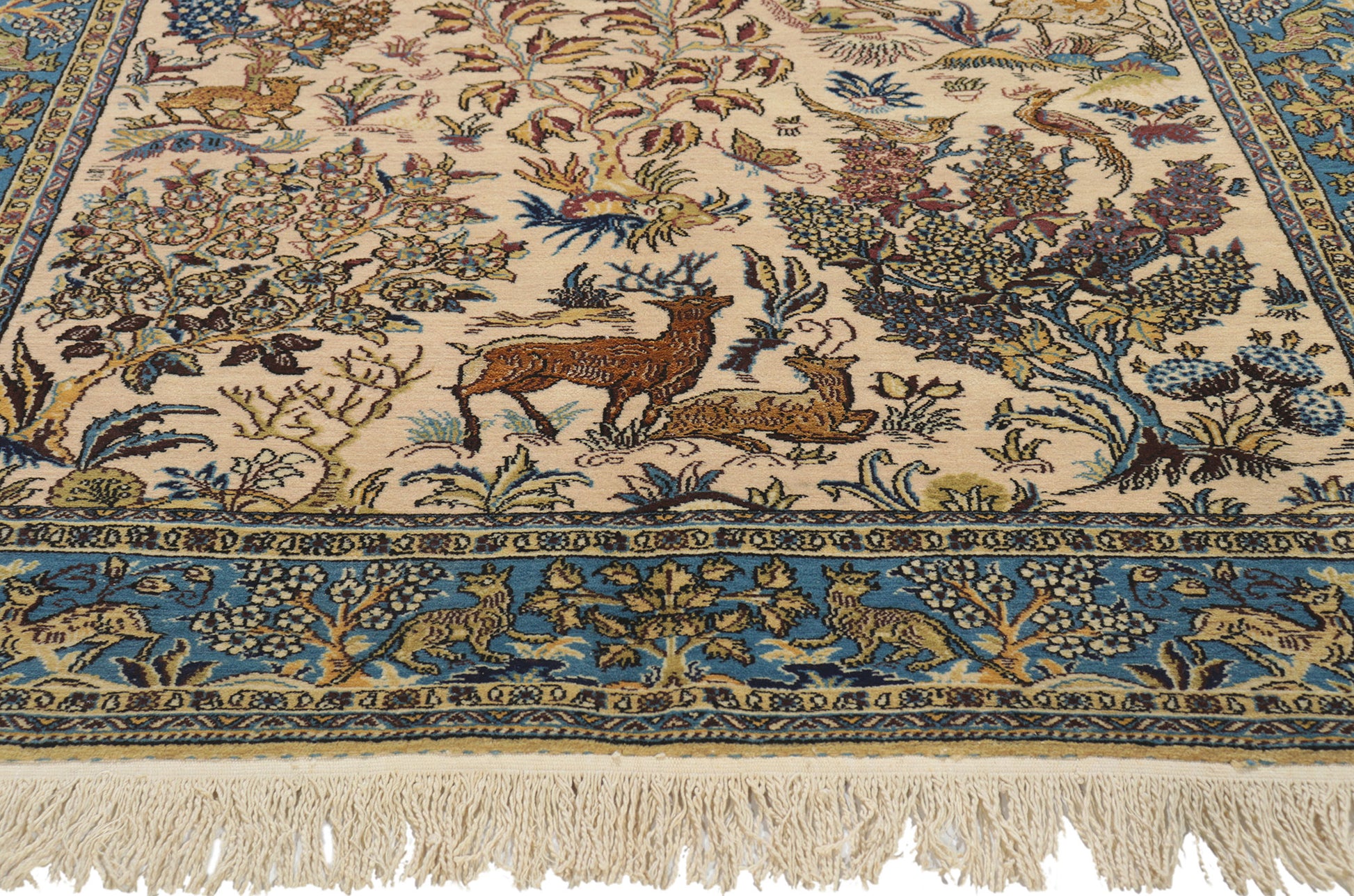 5 x 7 Vintage Persian Hunting Qum Rug 77513