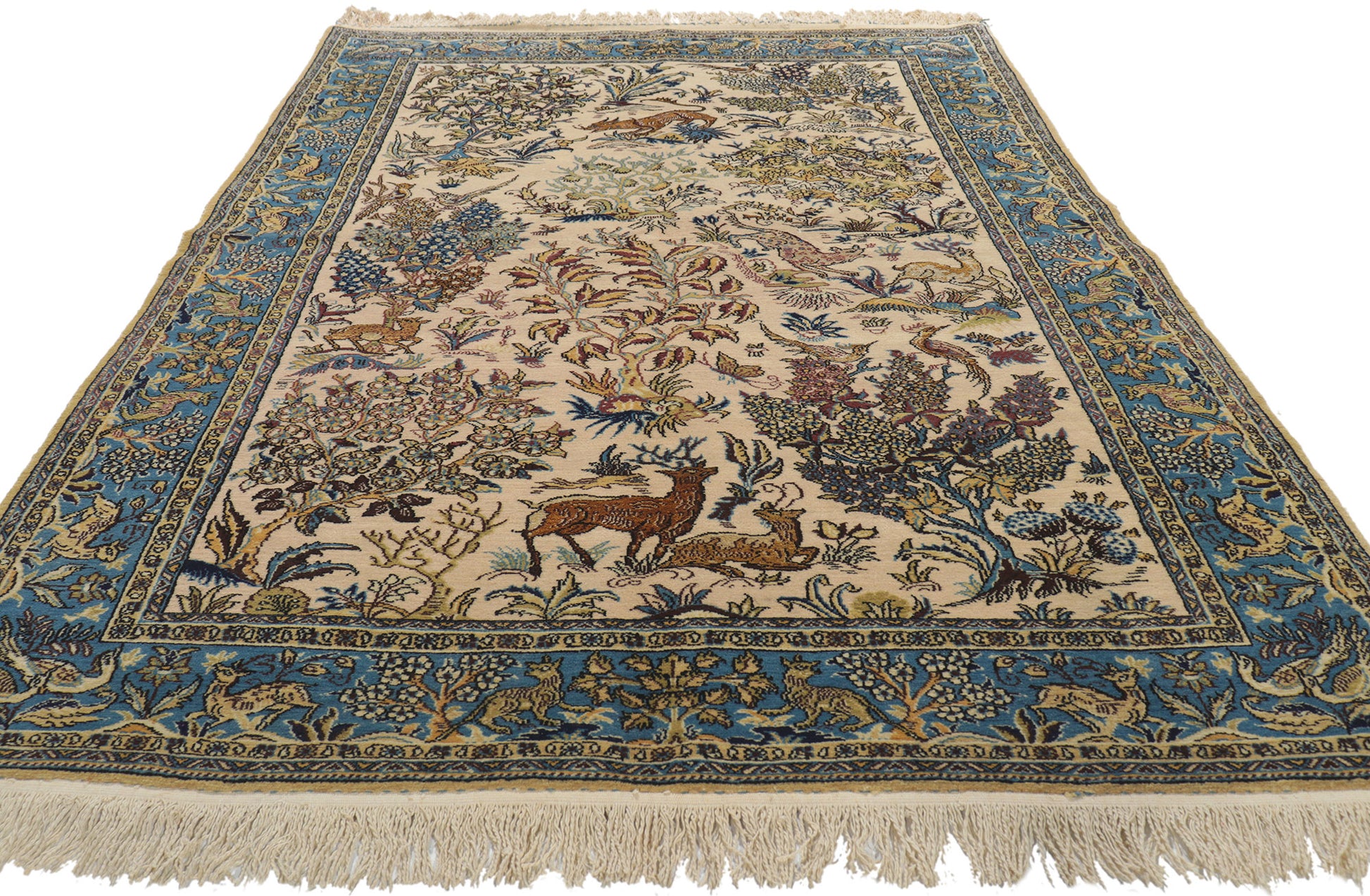 5 x 7 Vintage Persian Hunting Qum Rug 77513