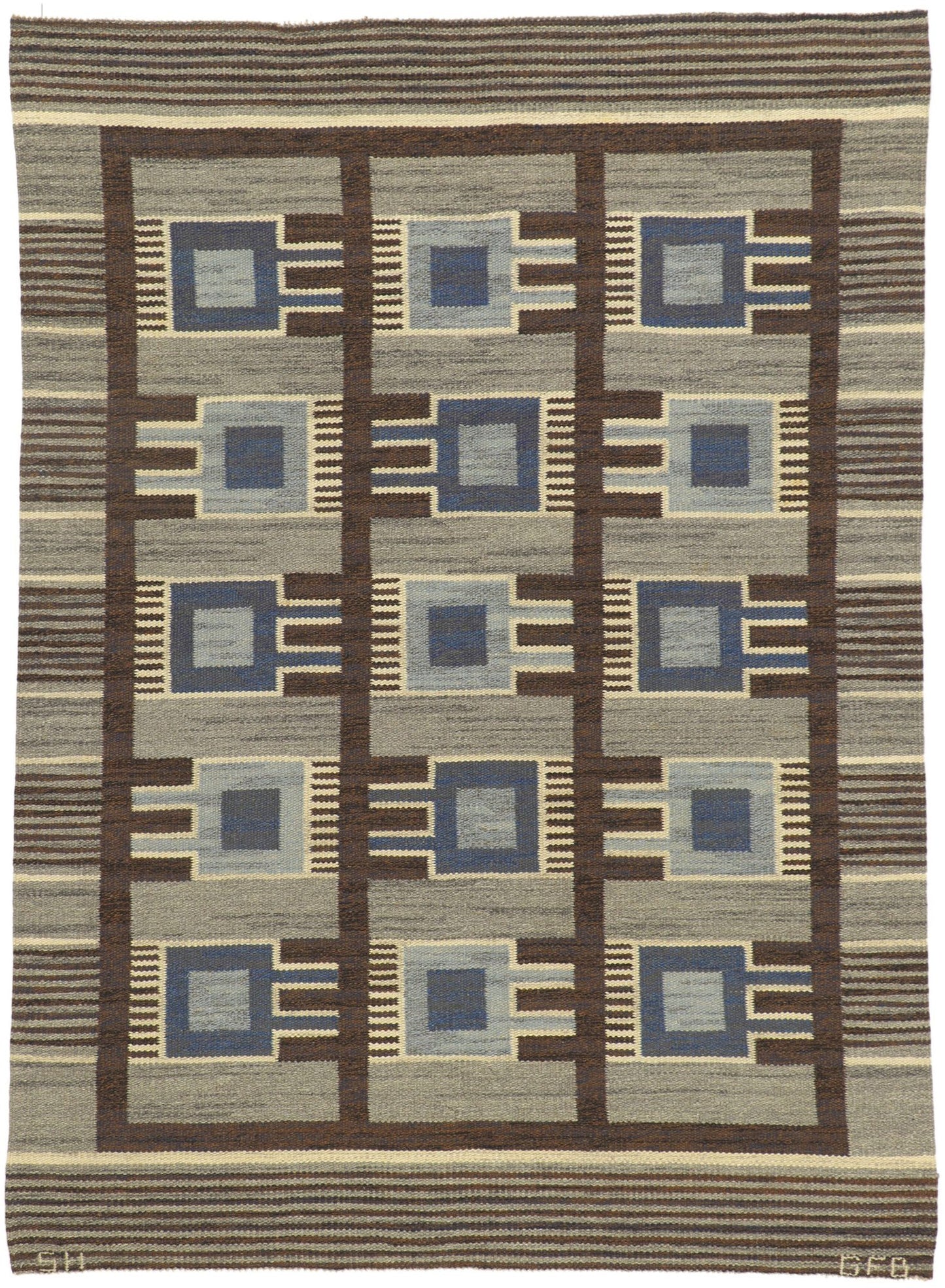 5 x 7 Gunilla Fleming Borgstrom Vintage Swedish Rollakan Rug 78484