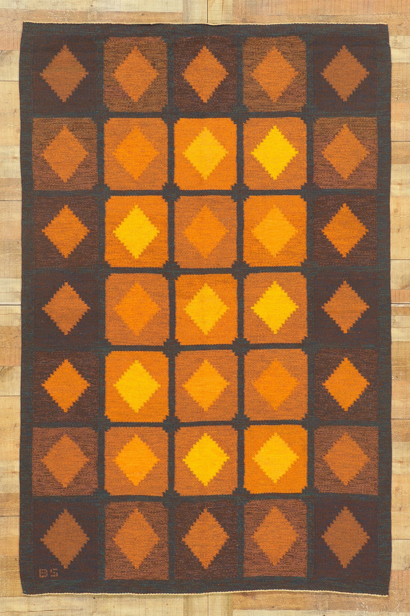 5 x 8 Brita Svefors Vintage Swedish Rollakan Rug 78483