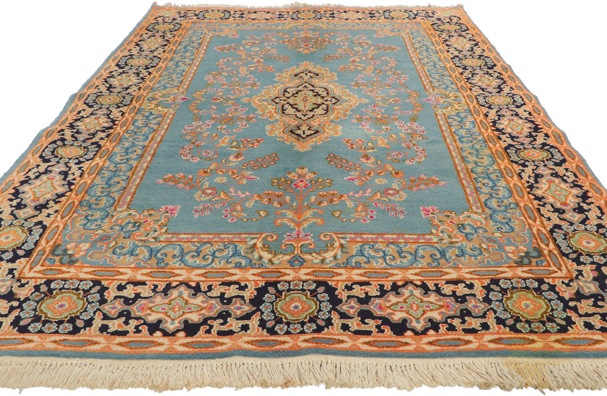 5 x 8 Vintage Blue Persian Kerman Rug 77514