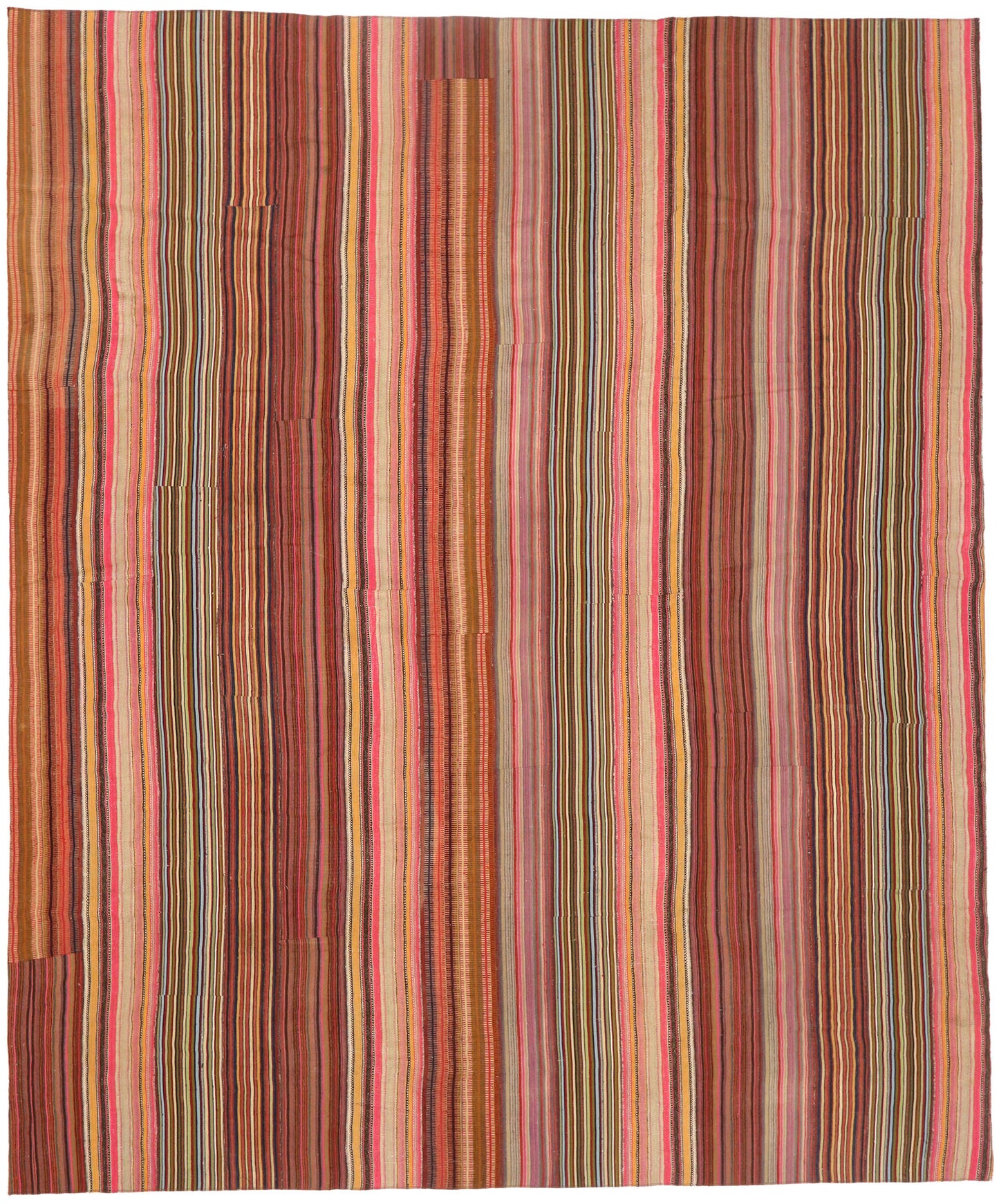 13 x 15 Vintage Turkish Striped Kilim Rug 60794