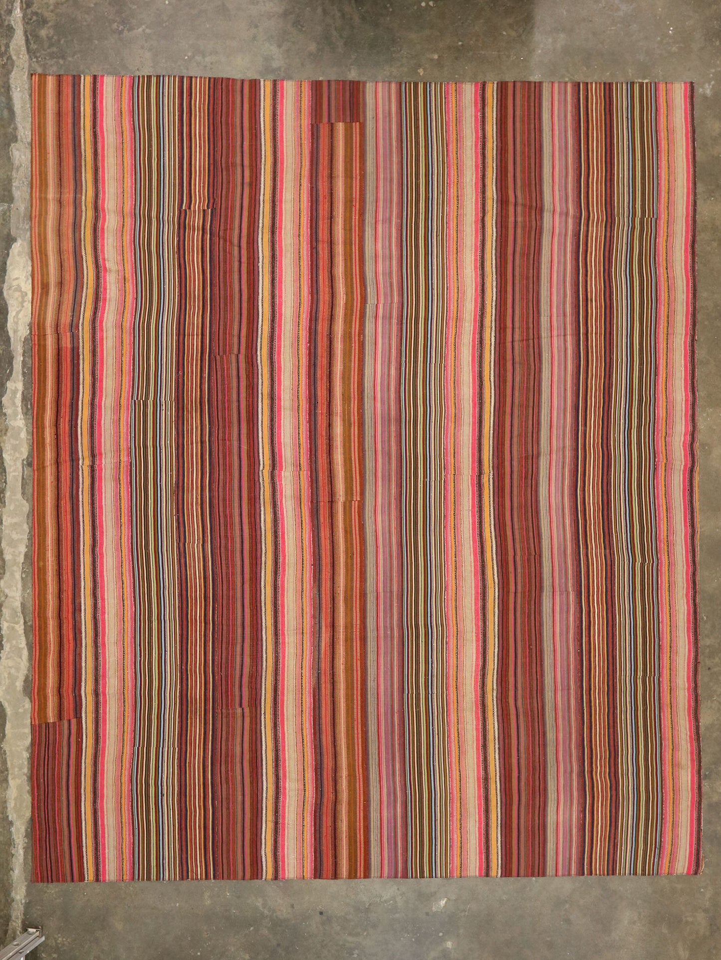 13 x 15 Vintage Turkish Striped Kilim Rug 60794