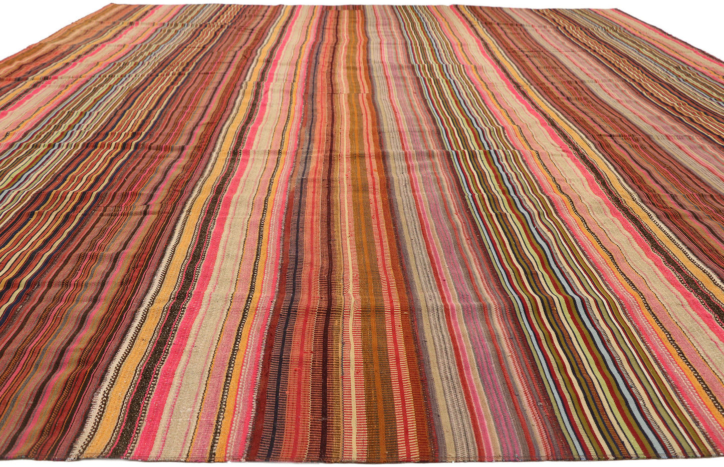 13 x 15 Vintage Turkish Striped Kilim Rug 60794