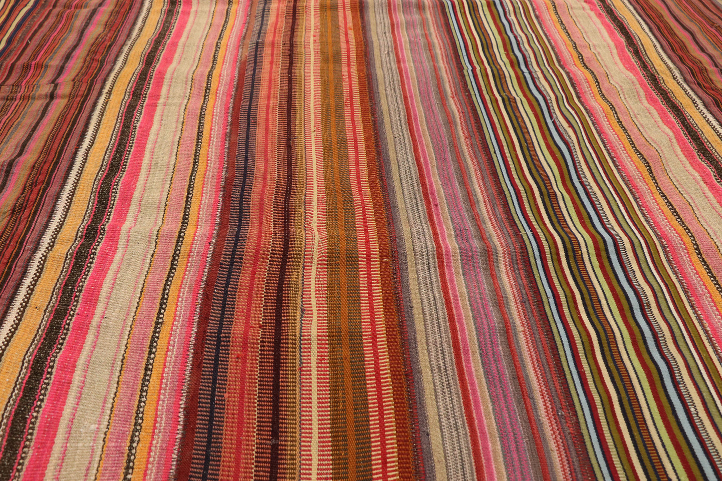 13 x 15 Vintage Turkish Striped Kilim Rug 60794