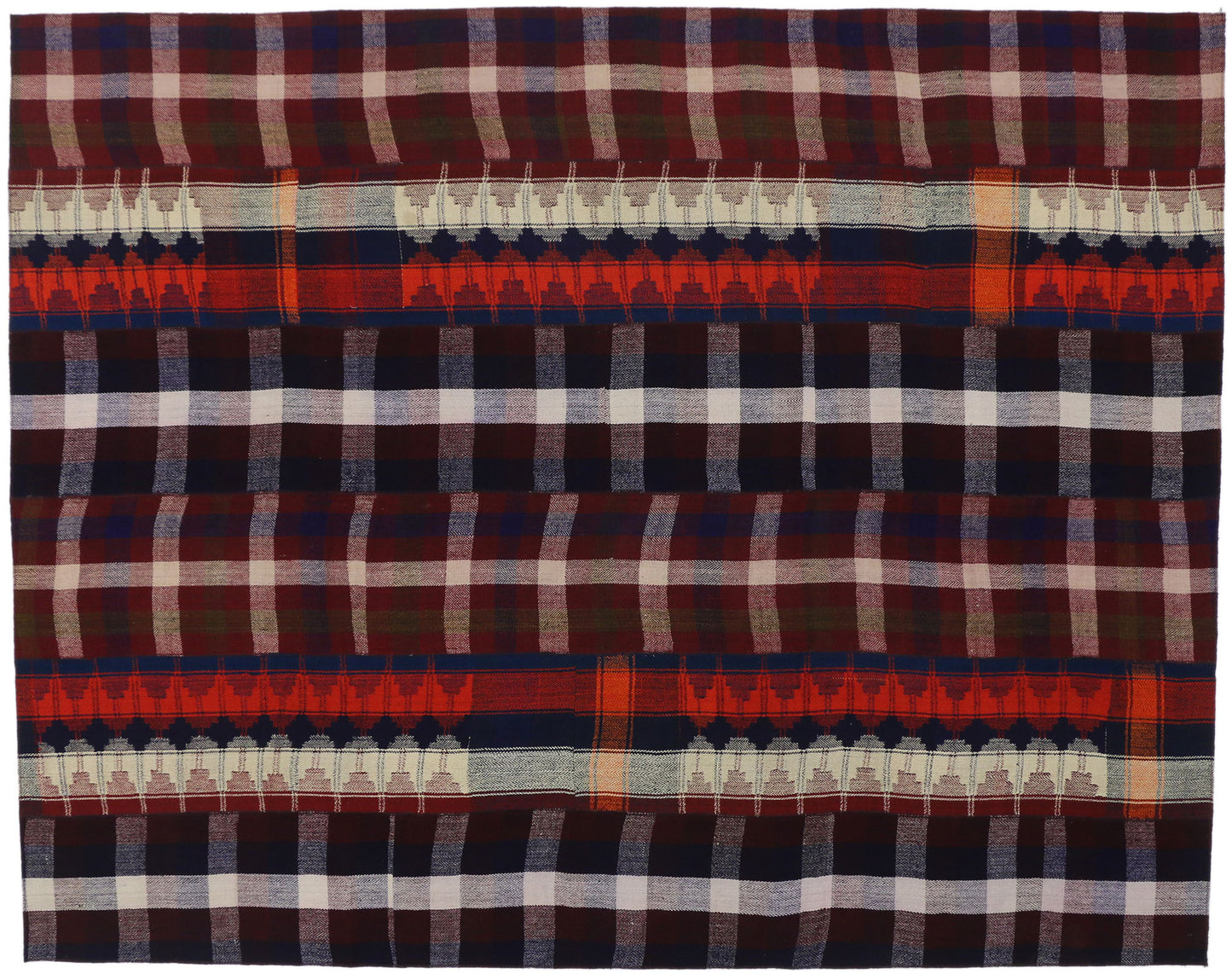 9 x 11 Vintage Kilim Tartan Plaid Rug 60805