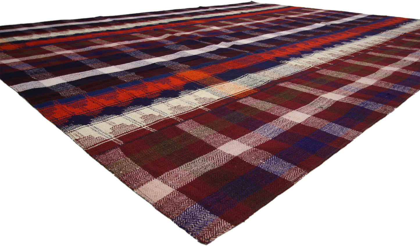 9 x 11 Vintage Kilim Tartan Plaid Rug 60805