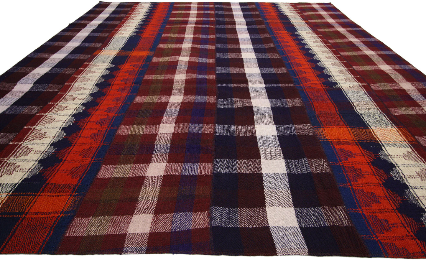 9 x 11 Vintage Kilim Tartan Plaid Rug 60805