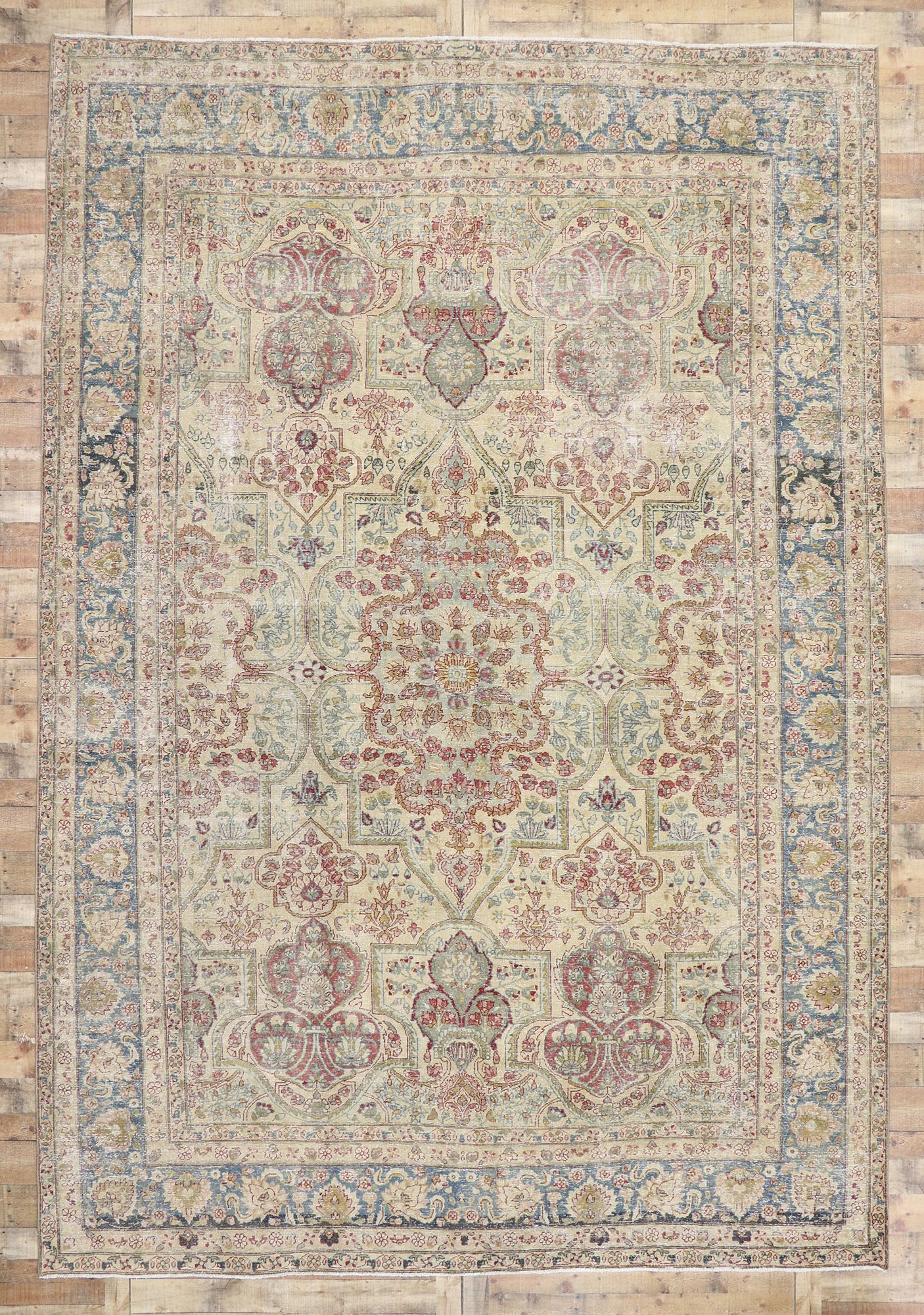 10 x 15 Antique Persian Yazd Rug 60841