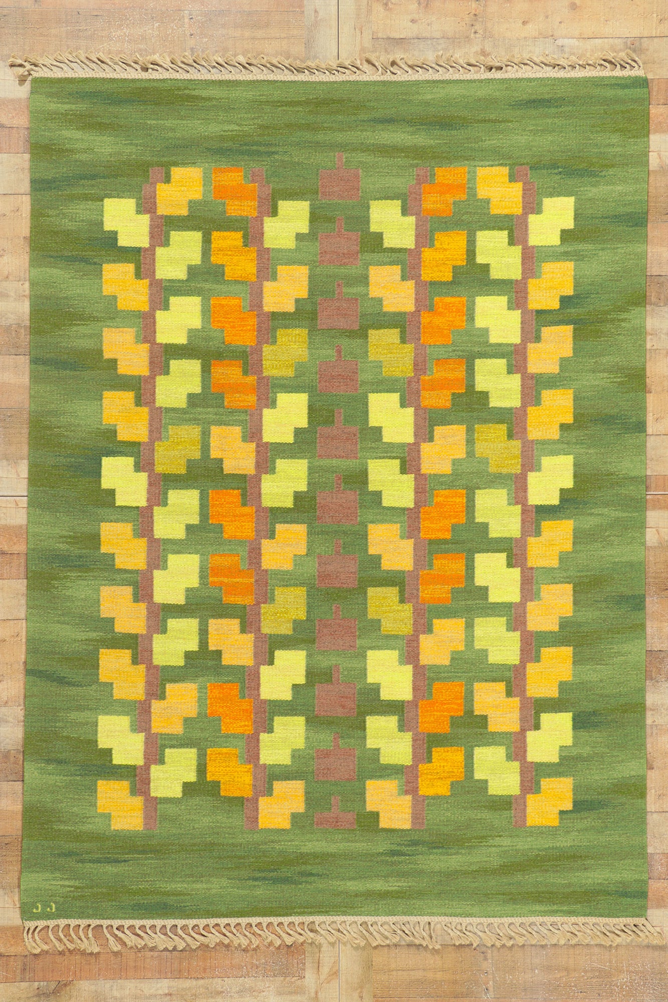 6 x 9 Judith Johansson Vintage Swedish Rollakan Rug 78489