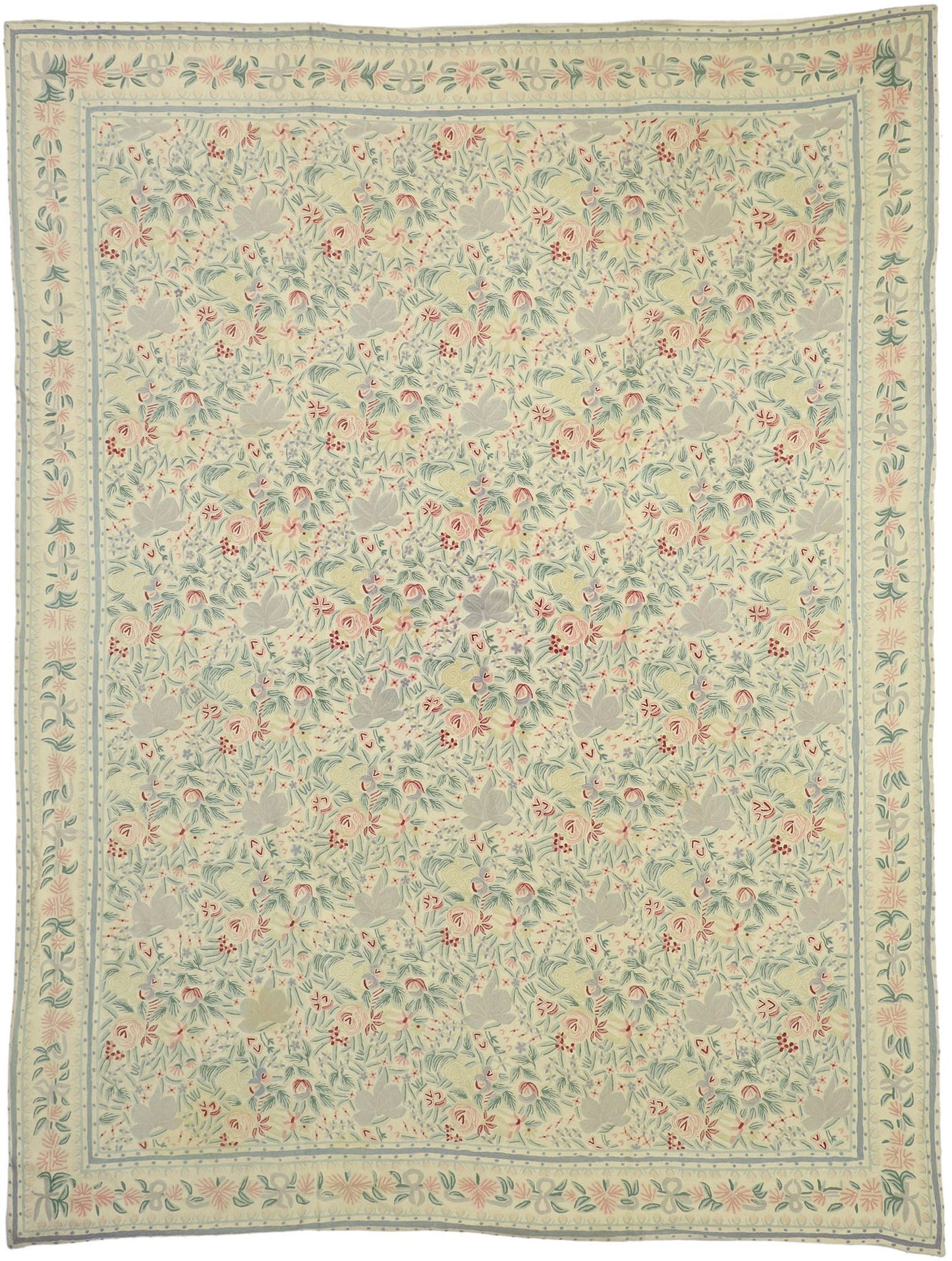 9 x 12 Vintage Chain Stitch Floral Rug 70479