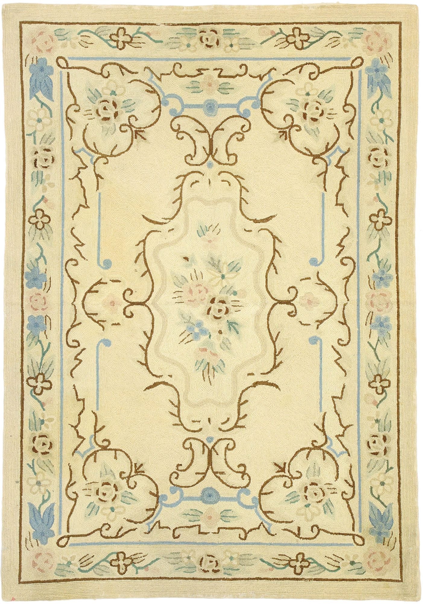 4 x 6 Vintage Chinese Floral Hooked Rug 70861