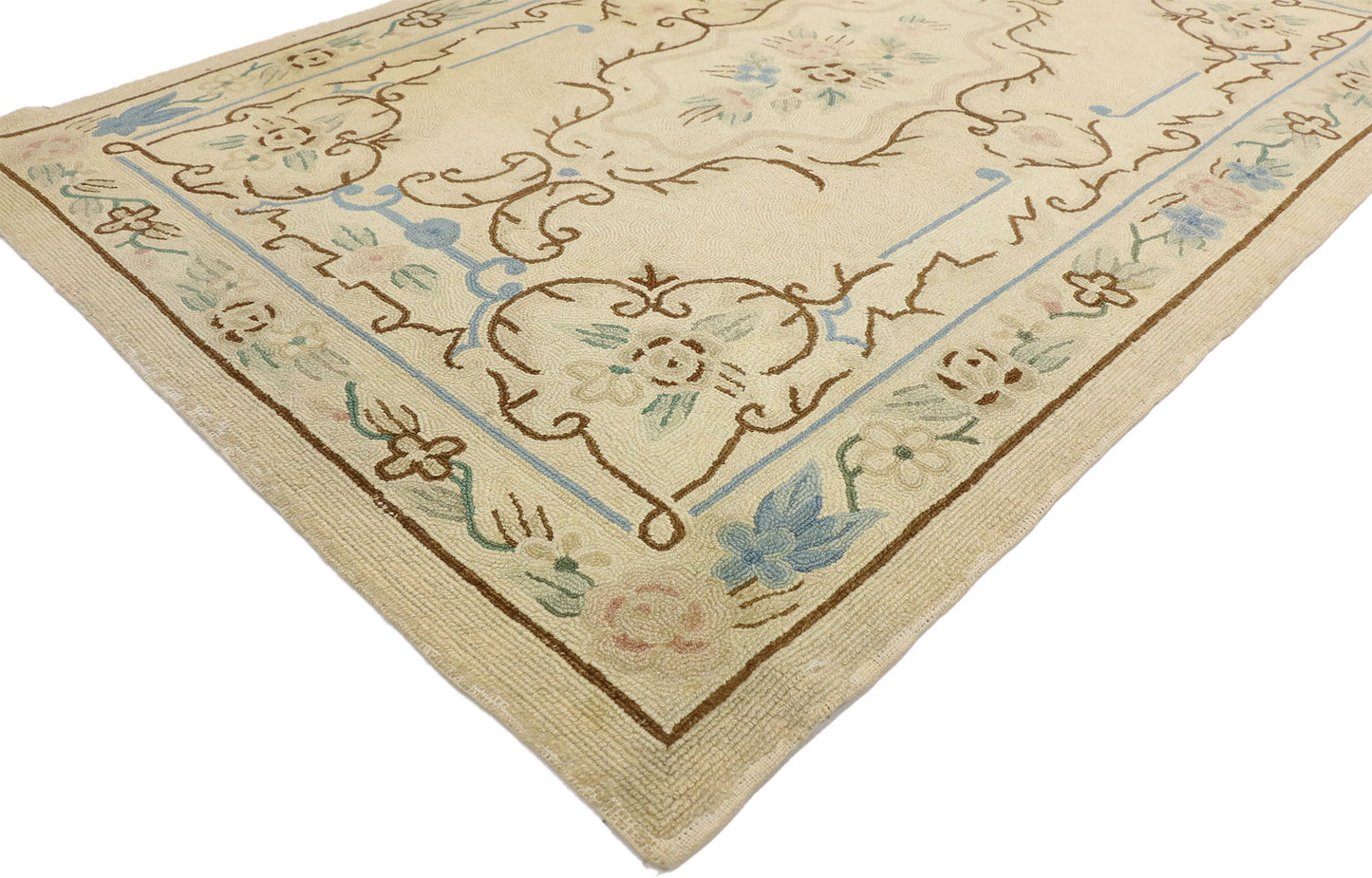4 x 6 Vintage Chinese Floral Hooked Rug 70861