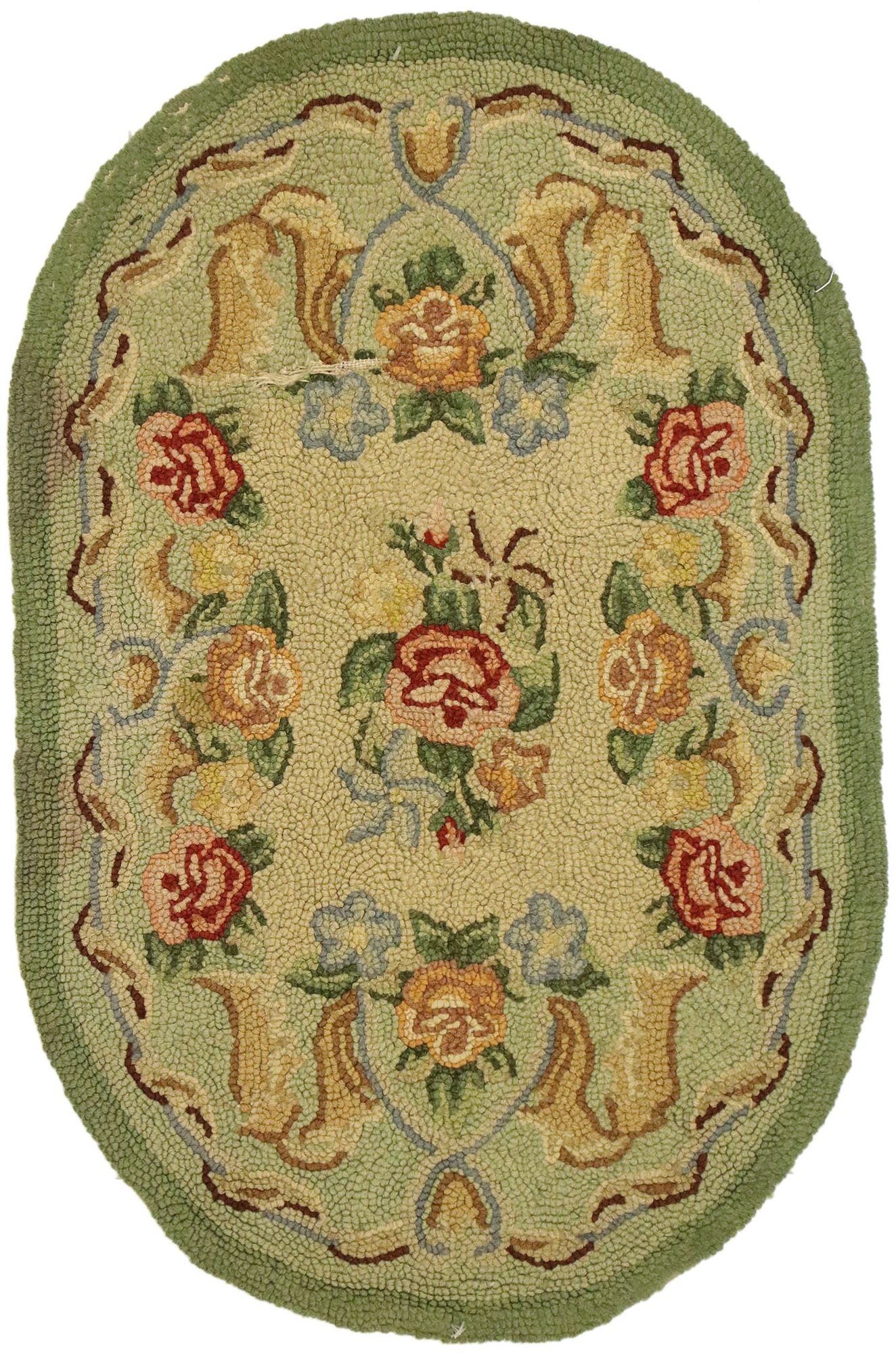 2 x 3 Antique Chinese Floral Hooked Rug 71006