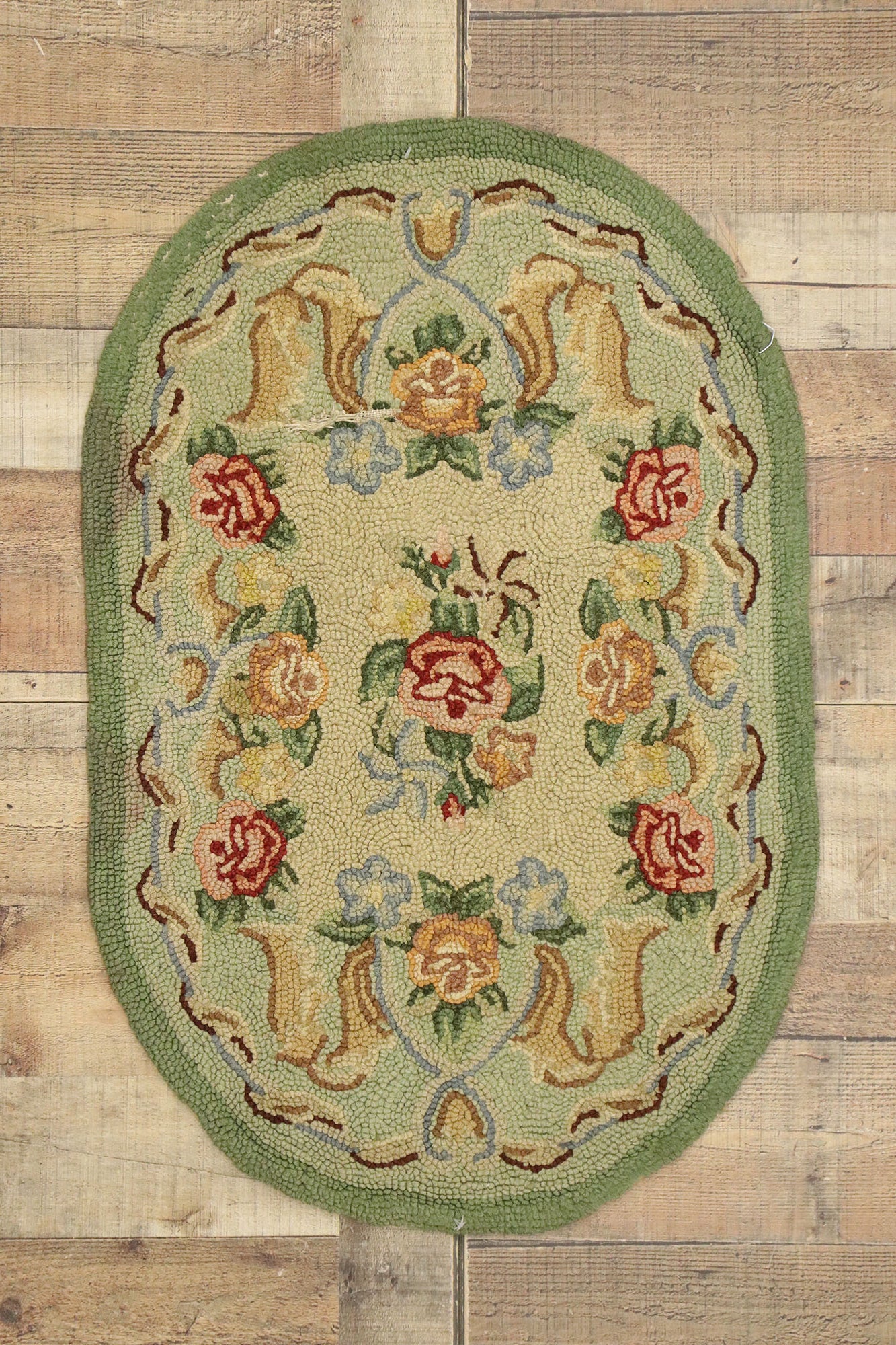 2 x 3 Antique Chinese Floral Hooked Rug 71006