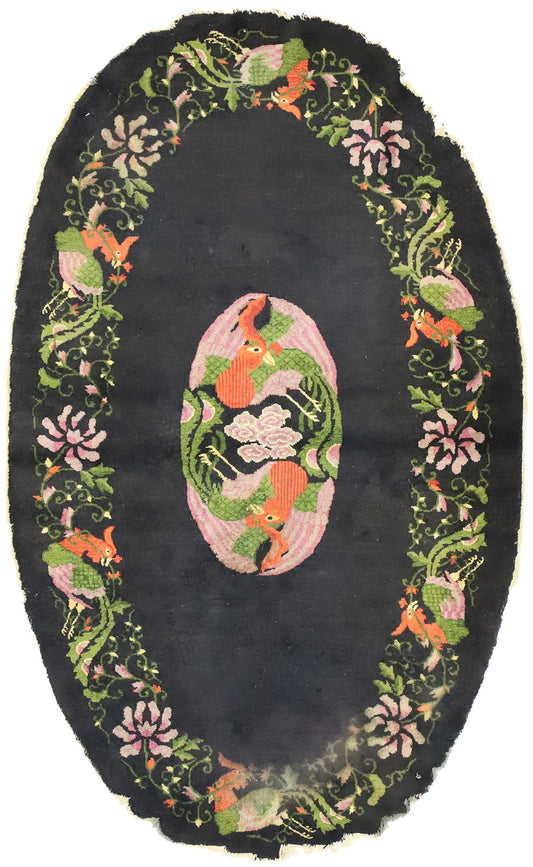 3 x 6 Antique Chinese Pictorial Oval Rug 71754