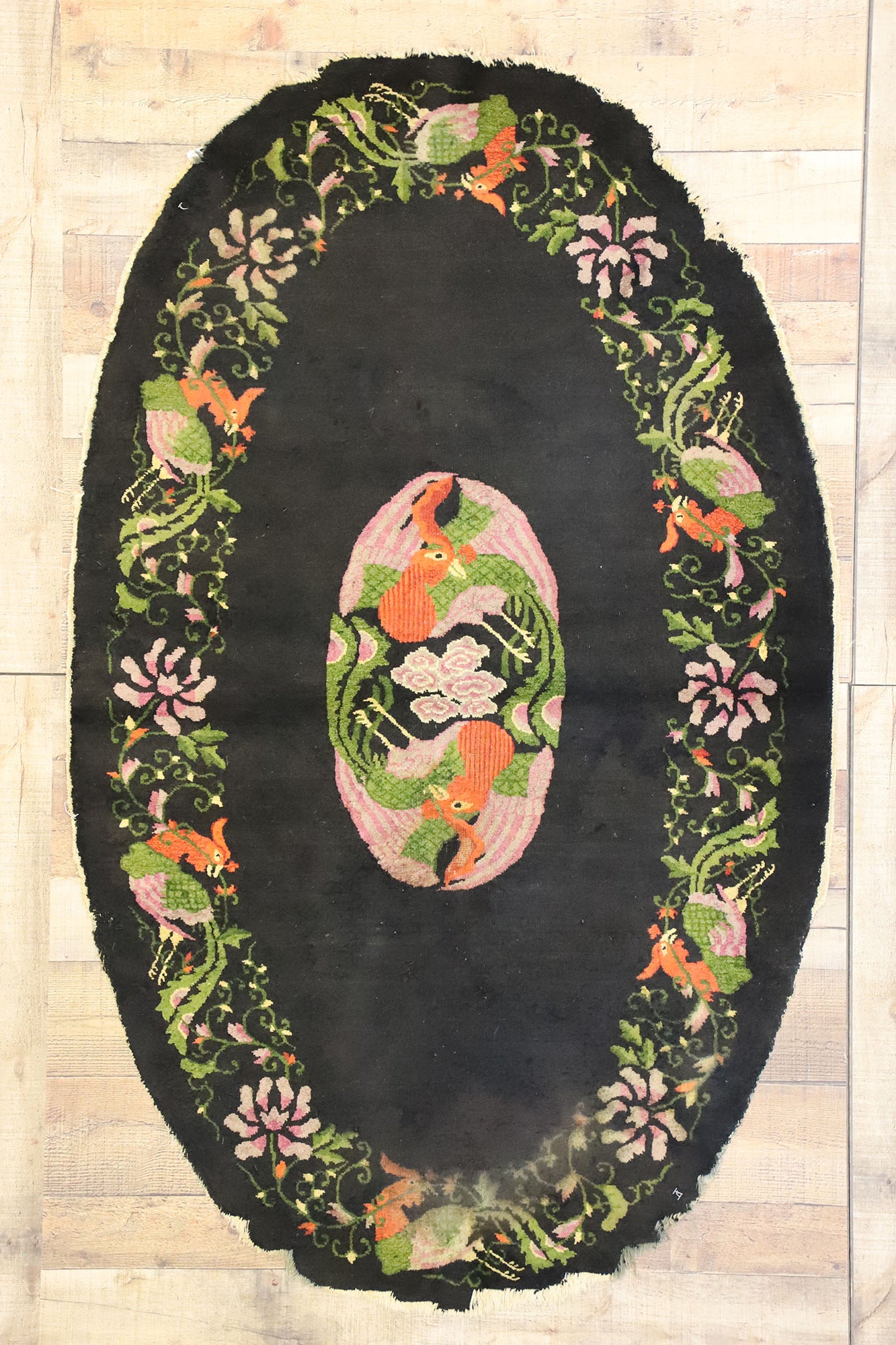 3 x 6 Antique Chinese Pictorial Oval Rug 71754