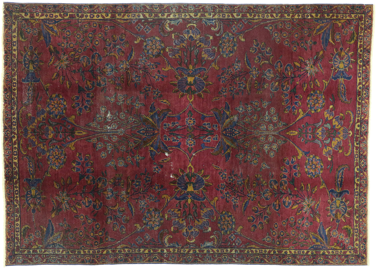 7 x 9 Antique-Worn Burgundy Indian Rug 71879