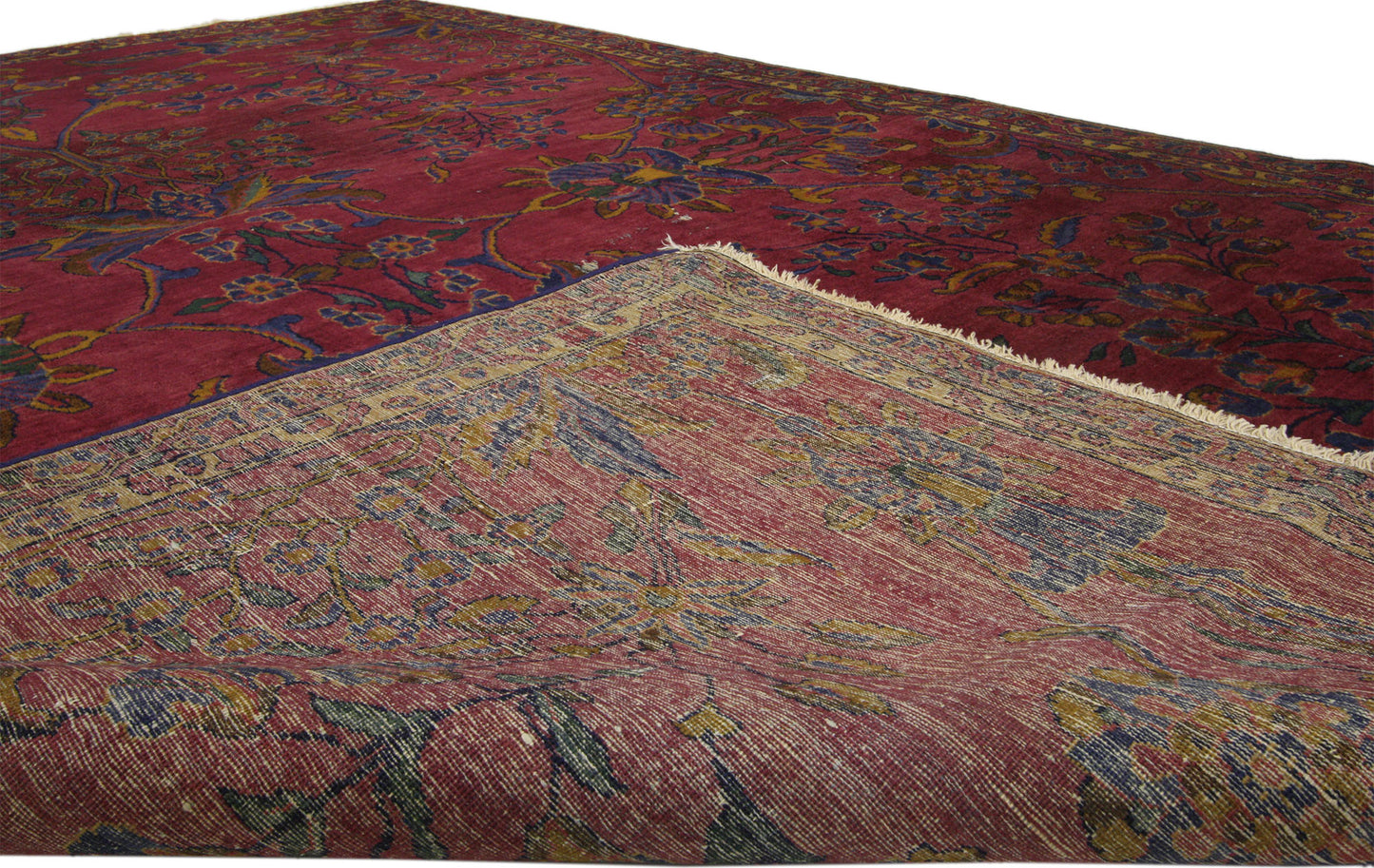 7 x 9 Antique-Worn Burgundy Indian Rug 71879