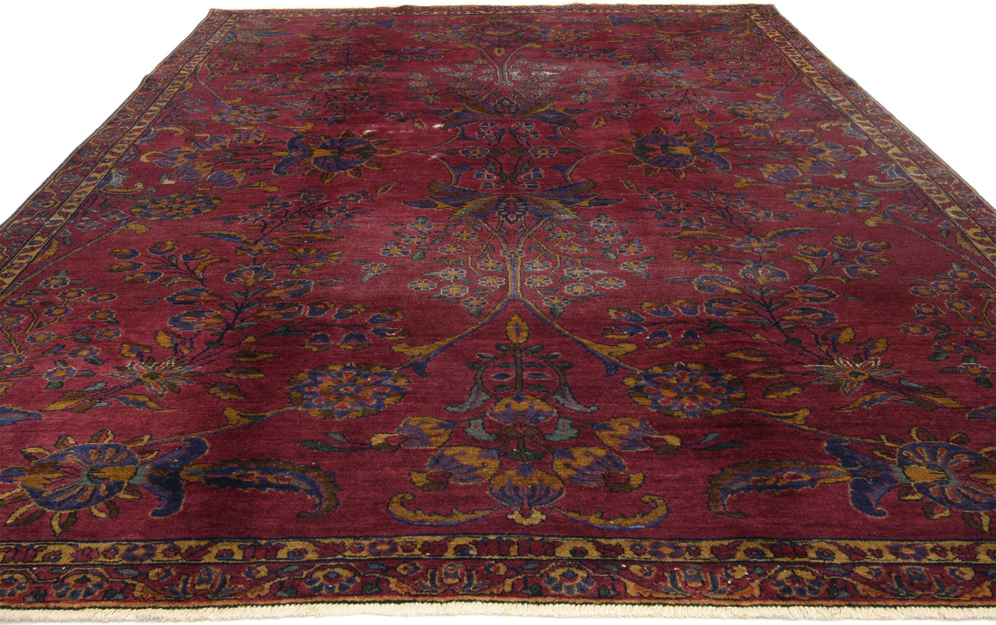7 x 9 Antique-Worn Burgundy Indian Rug 71879